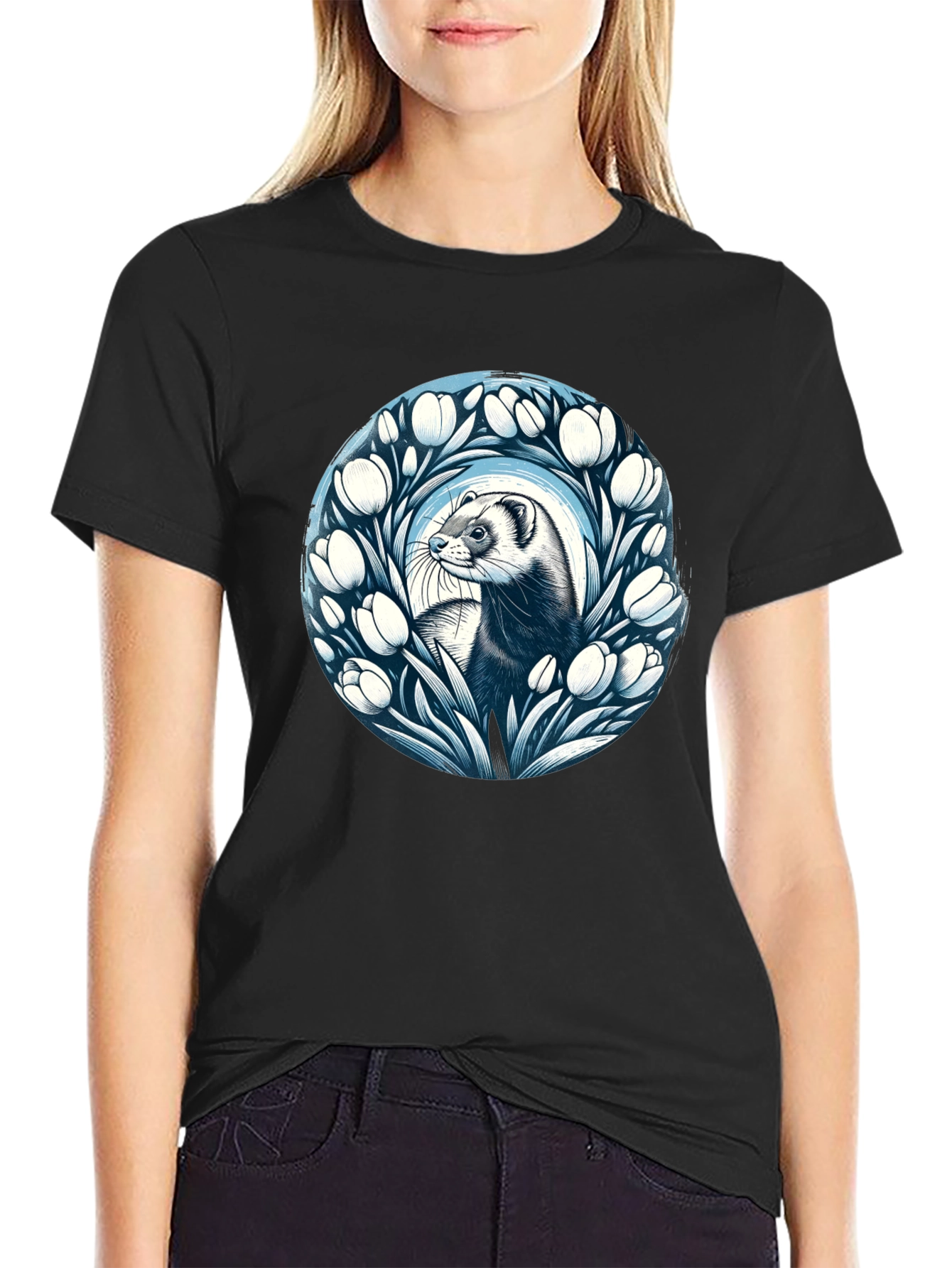 Ferret and Floral Circle Tee
