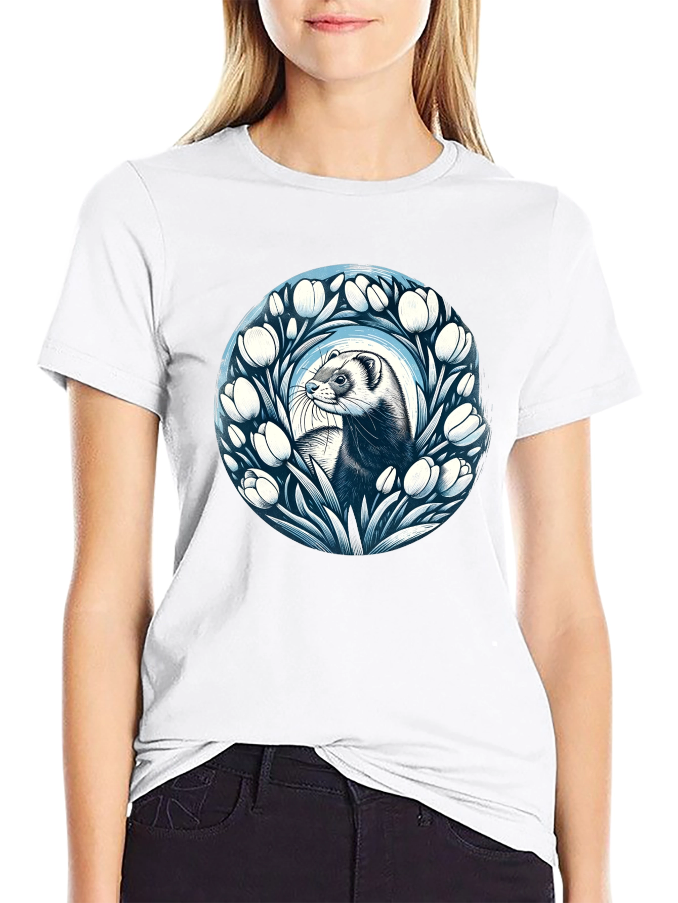 Ferret and Floral Circle Tee
