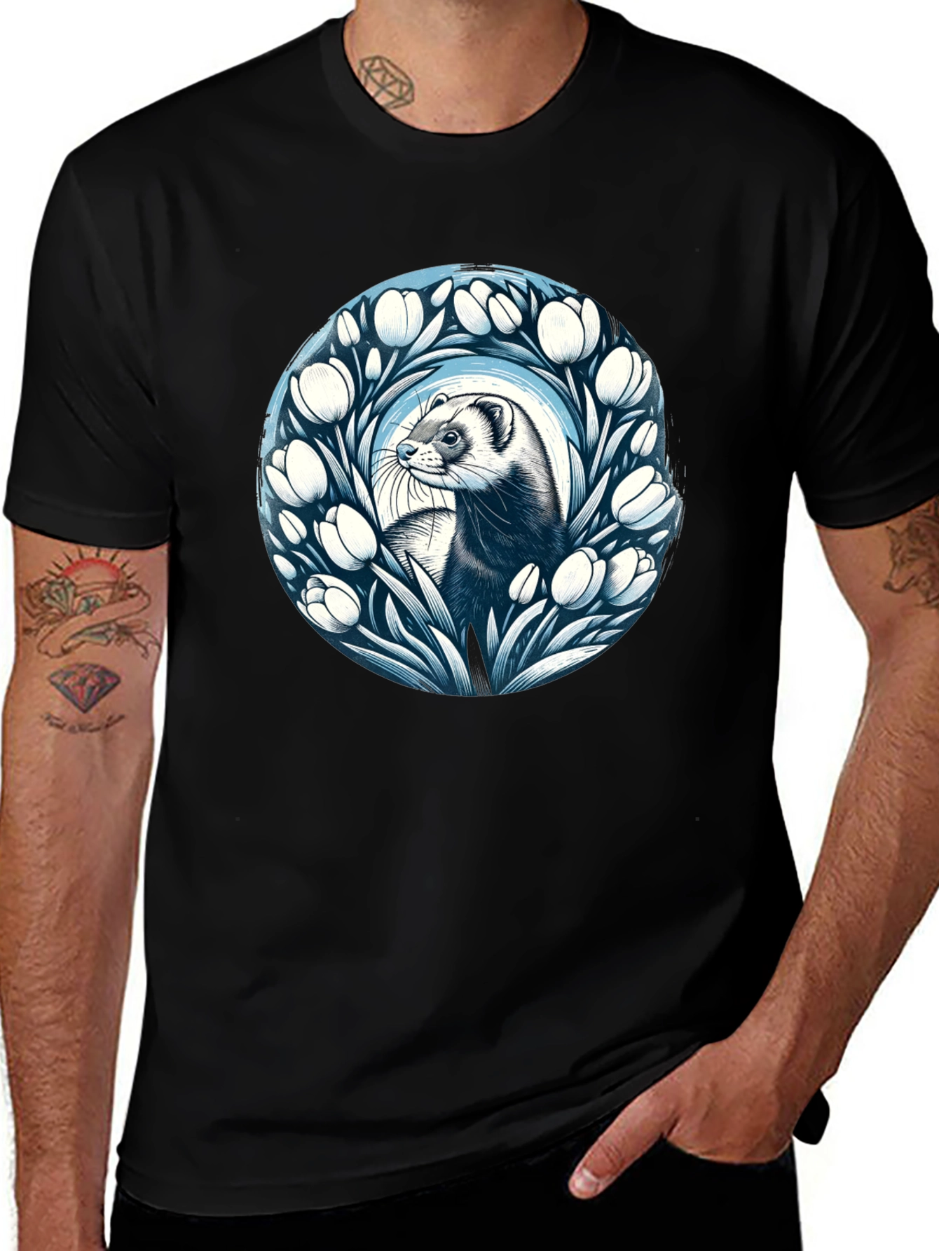 Ferret and Floral Circle Tee