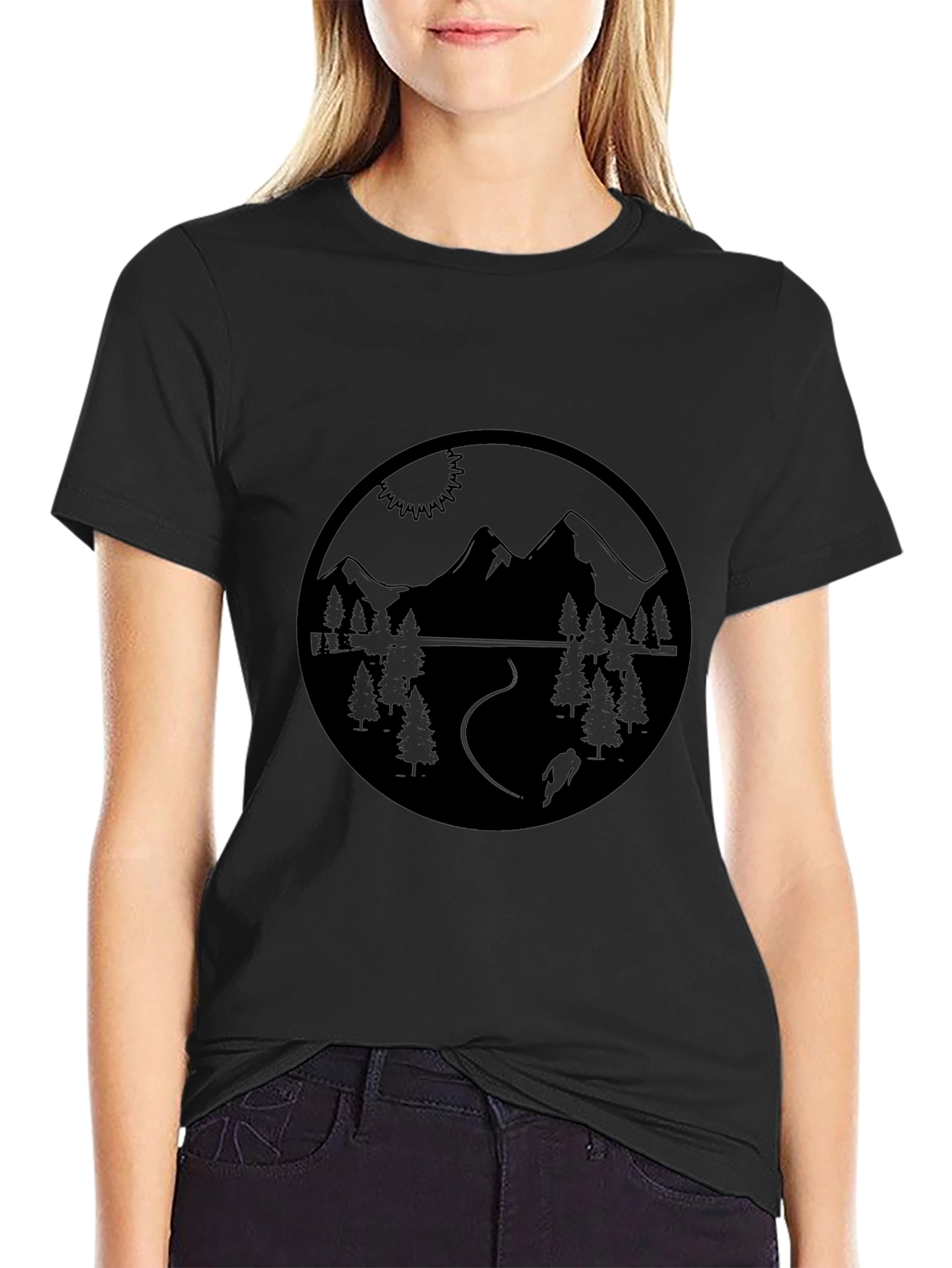 Mountain Biking Scene Black Graphic Tee