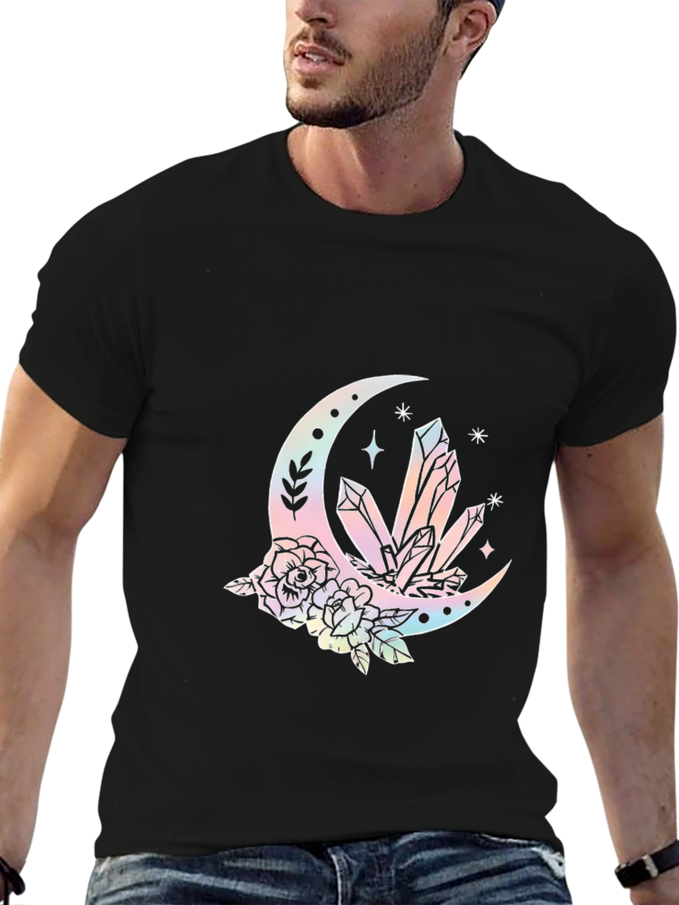 Crystals and Moon Black T-Shirt