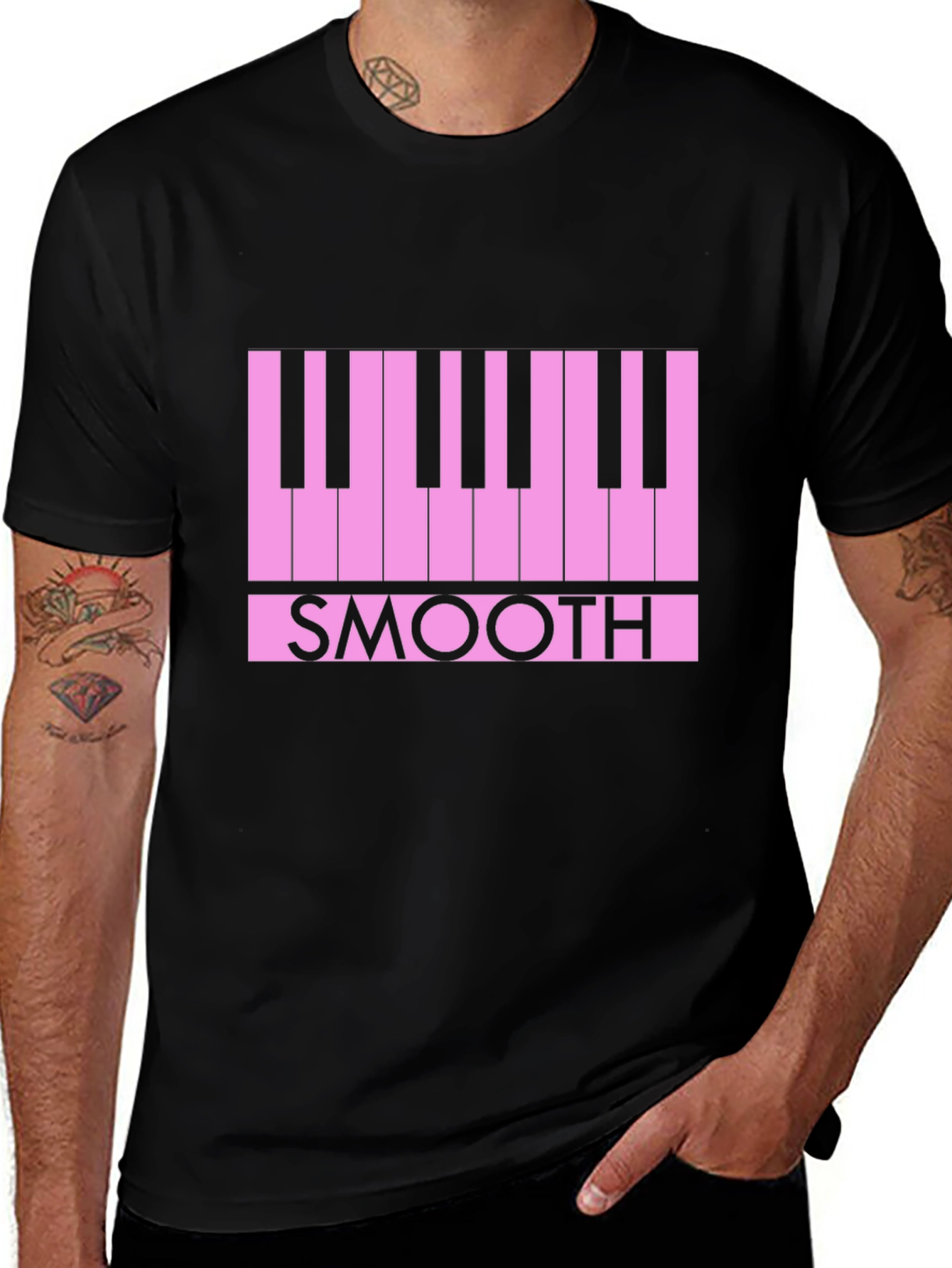 Smooth Piano Keys Graphic Tee - Black Casual T-Shirt