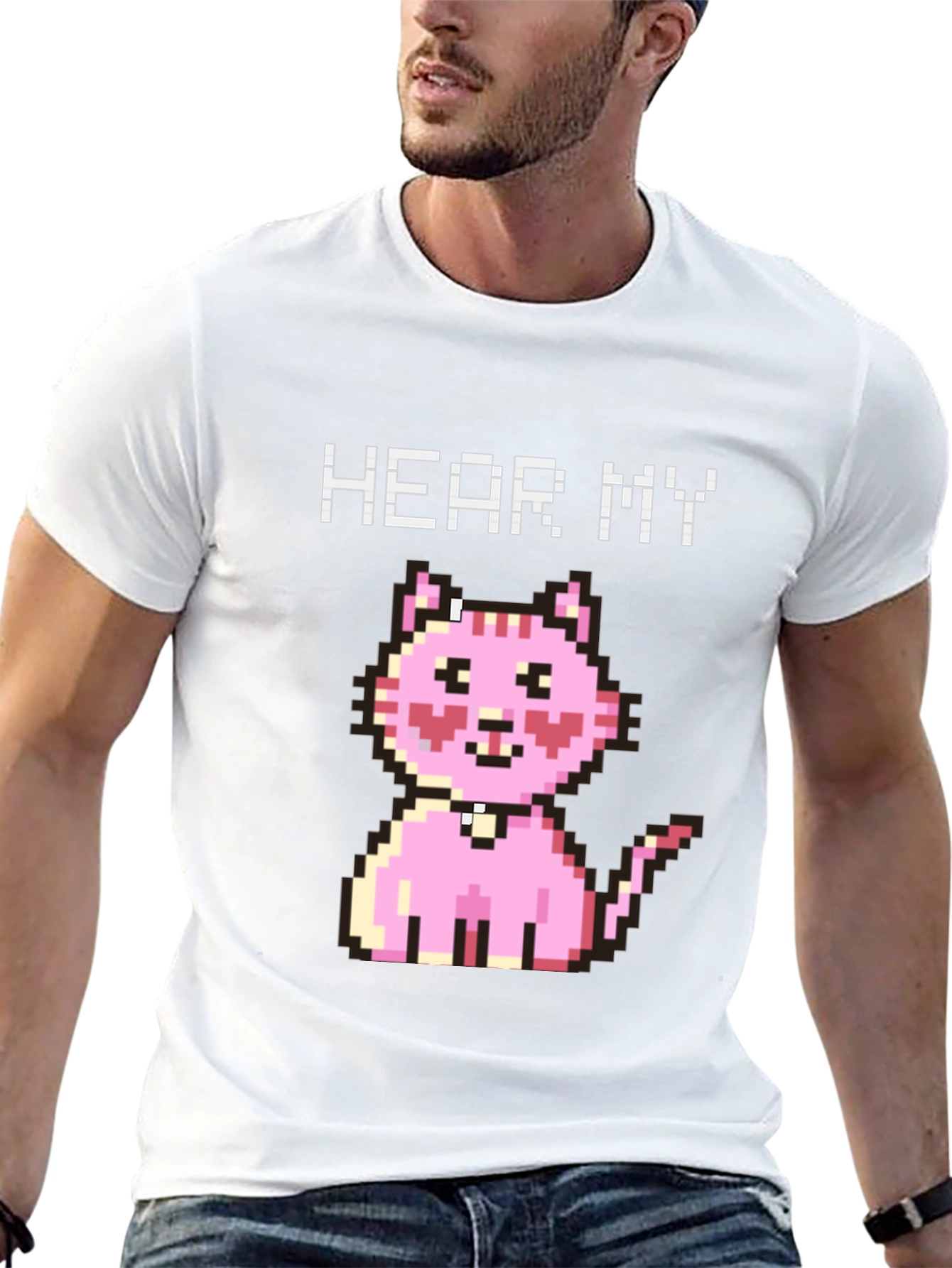 Hear My Pixel Kitty Black T-Shirt
