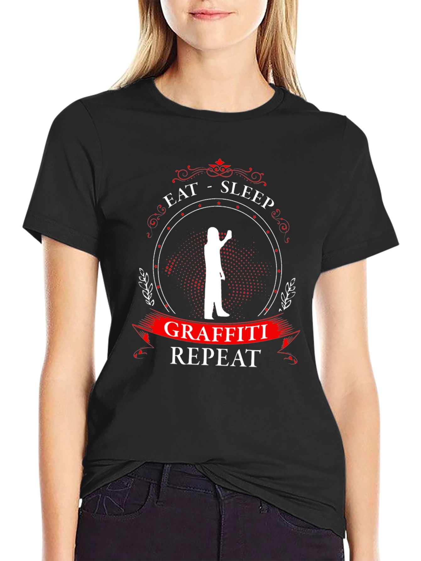 Eat Sleep Graffiti Repeat Black Graphic T-Shirt