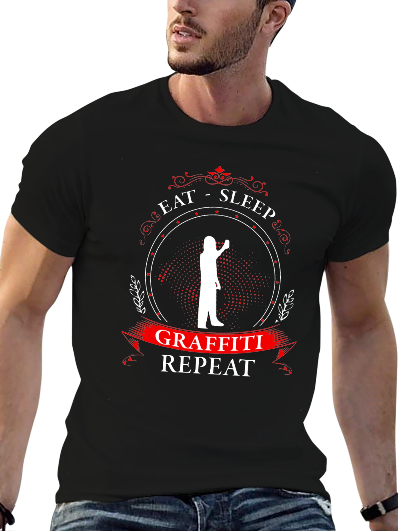 Eat Sleep Graffiti Repeat Black Graphic T-Shirt
