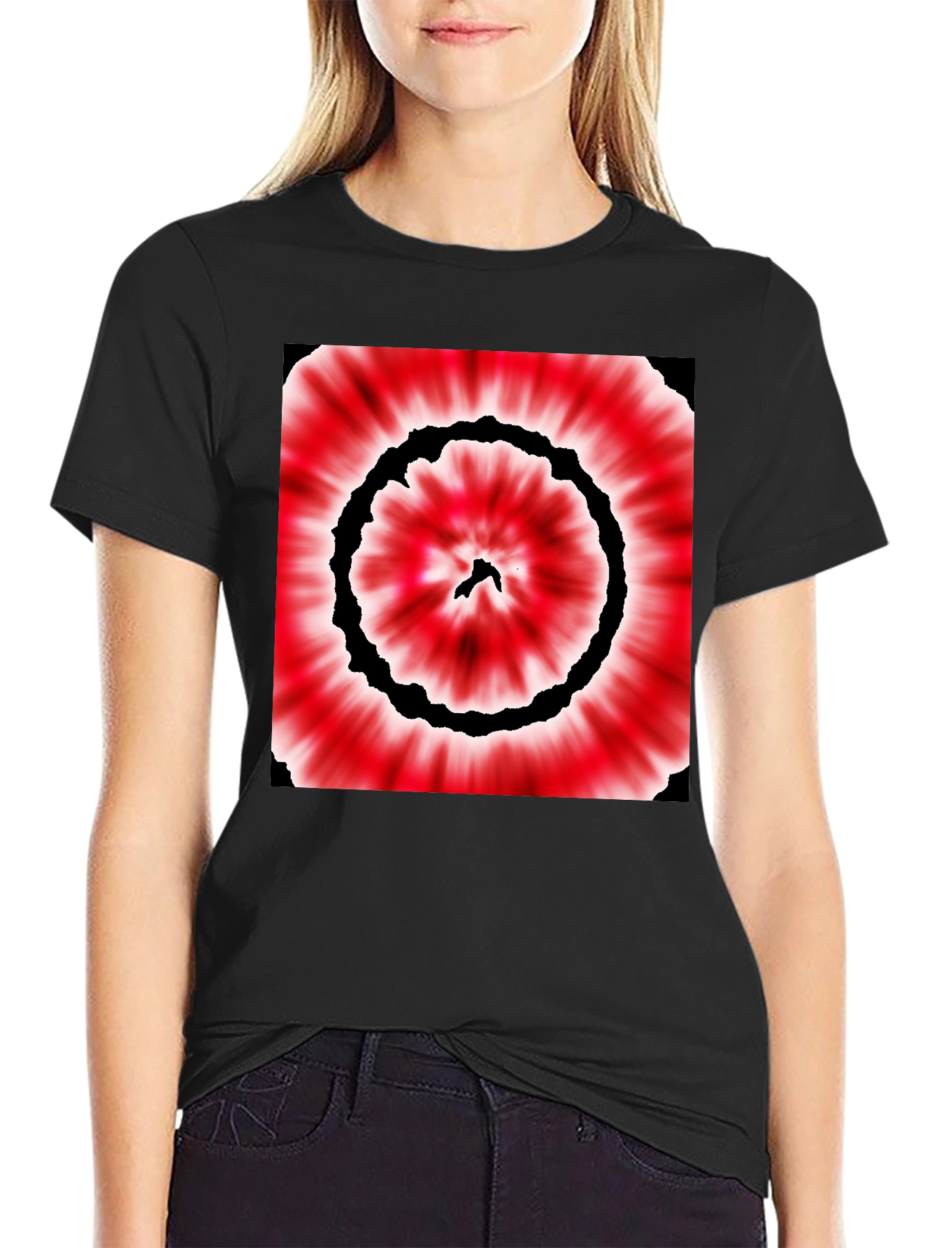 Red & Black Tie-Dye Style Graphic T-Shirt