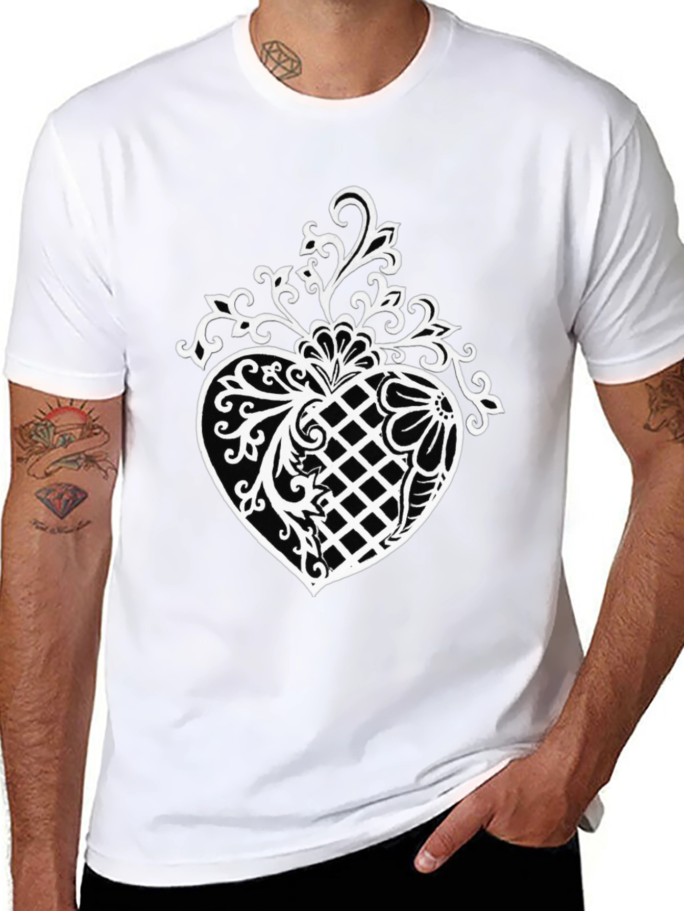 Stylish Black T-Shirt with Pineapple Floral Design