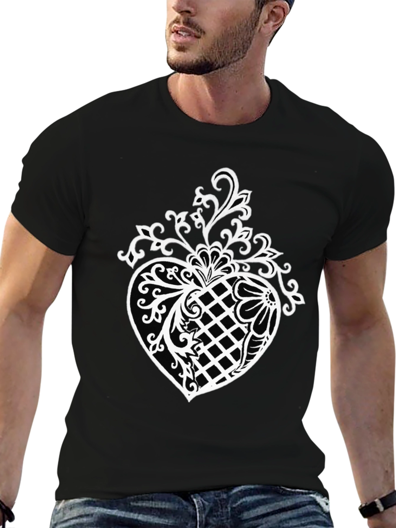 Stylish Black T-Shirt with Pineapple Floral Design