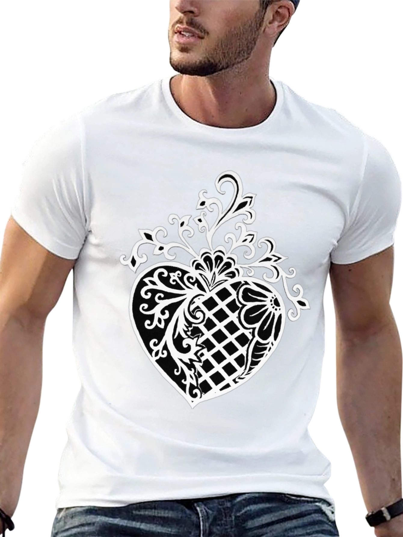Stylish Black T-Shirt with Pineapple Floral Design