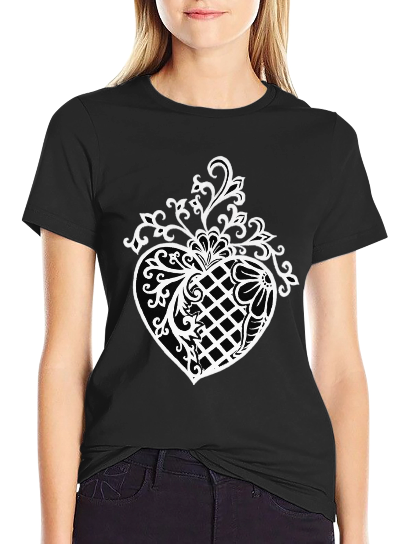 Stylish Black T-Shirt with Pineapple Floral Design