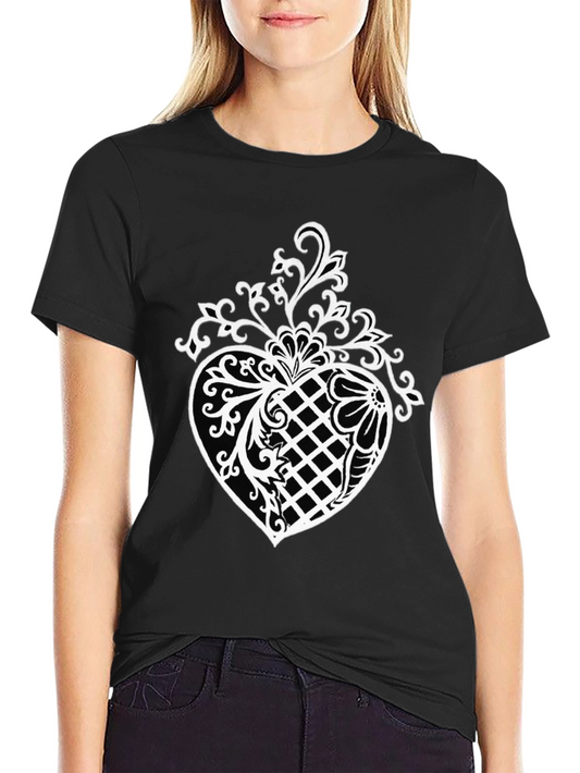 Stylish Black T-Shirt with Pineapple Floral Design