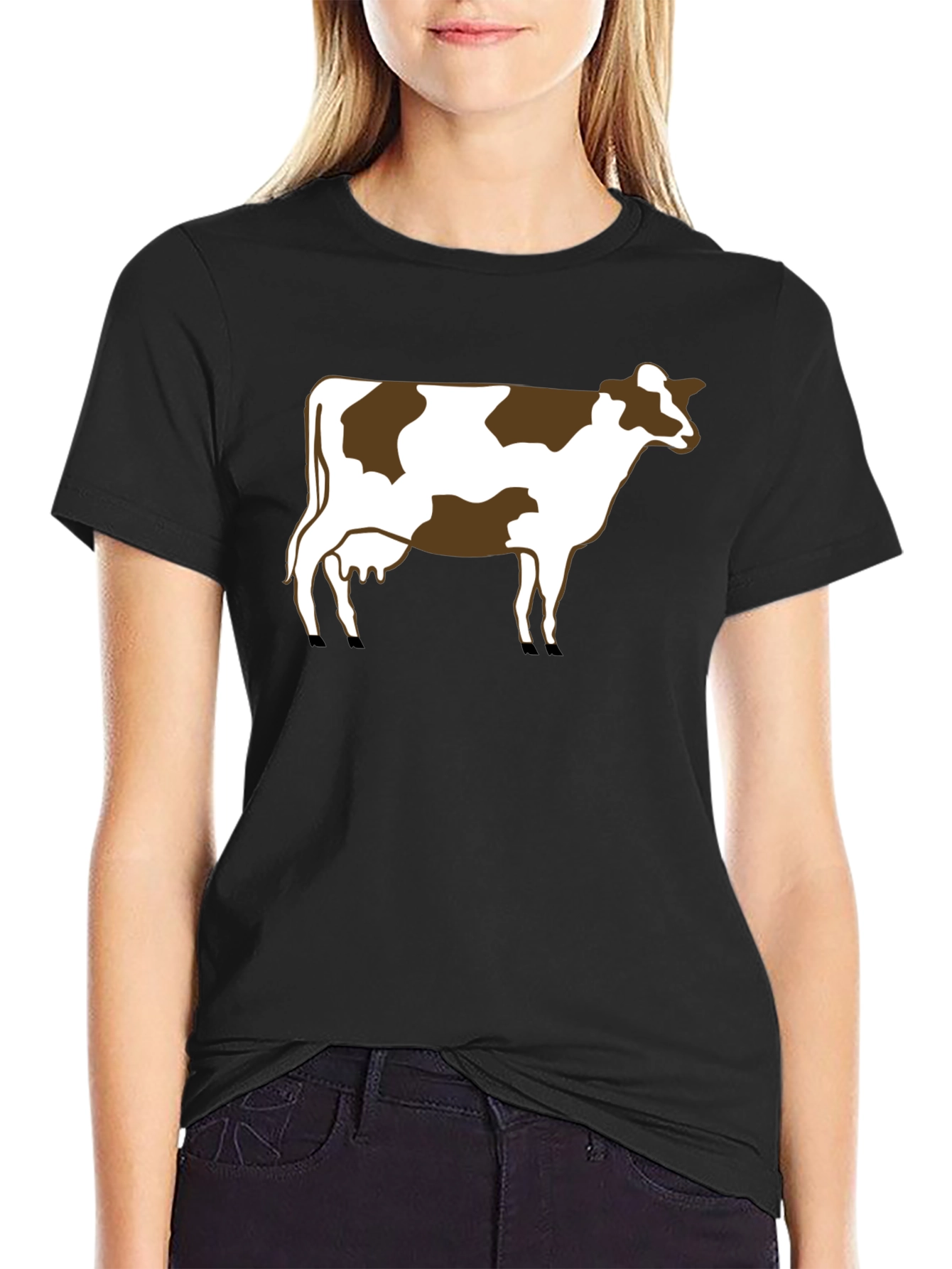 Cow Print T-Shirt - Casual Black Tee
