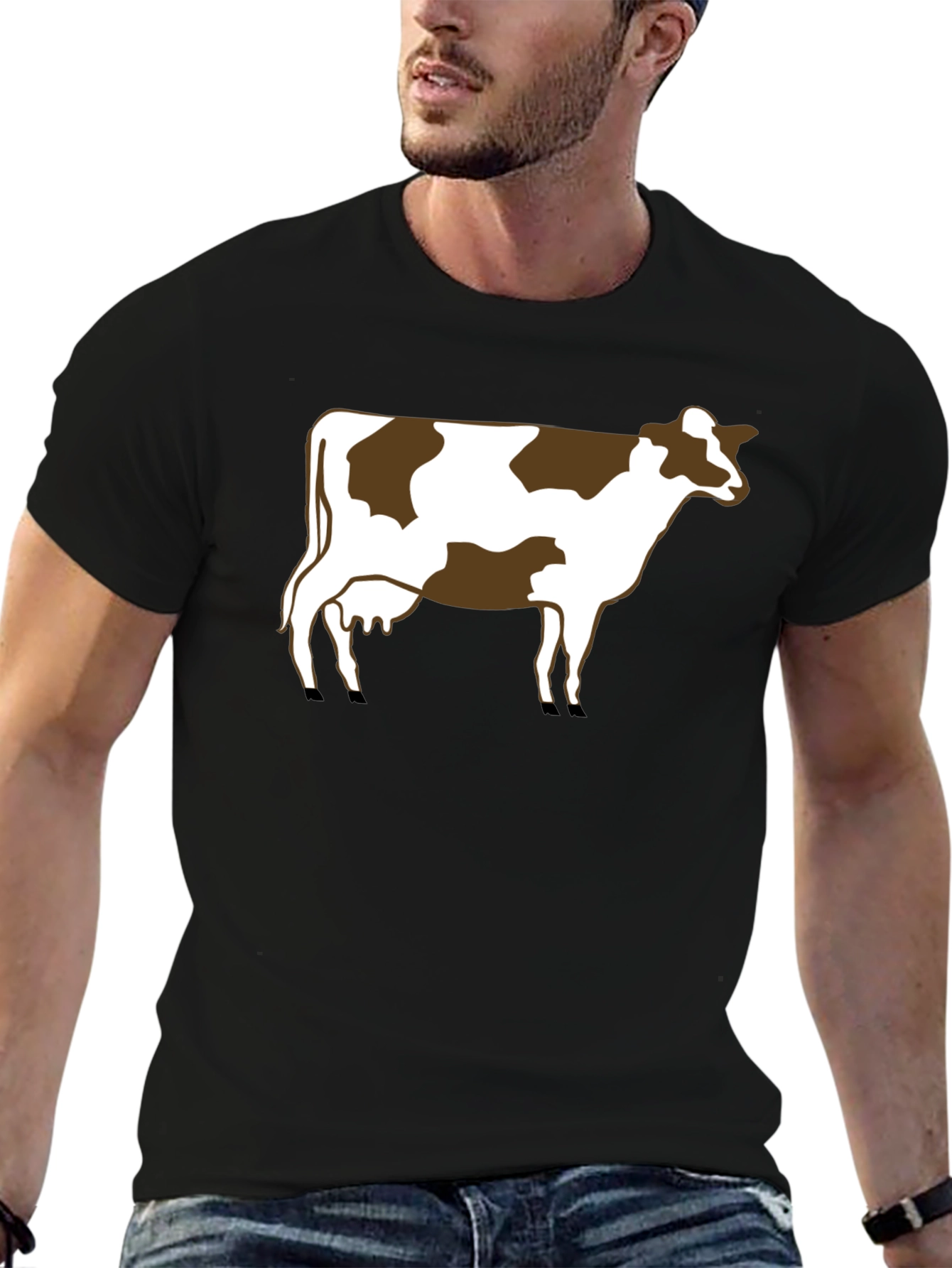 Cow Print T-Shirt - Casual Black Tee