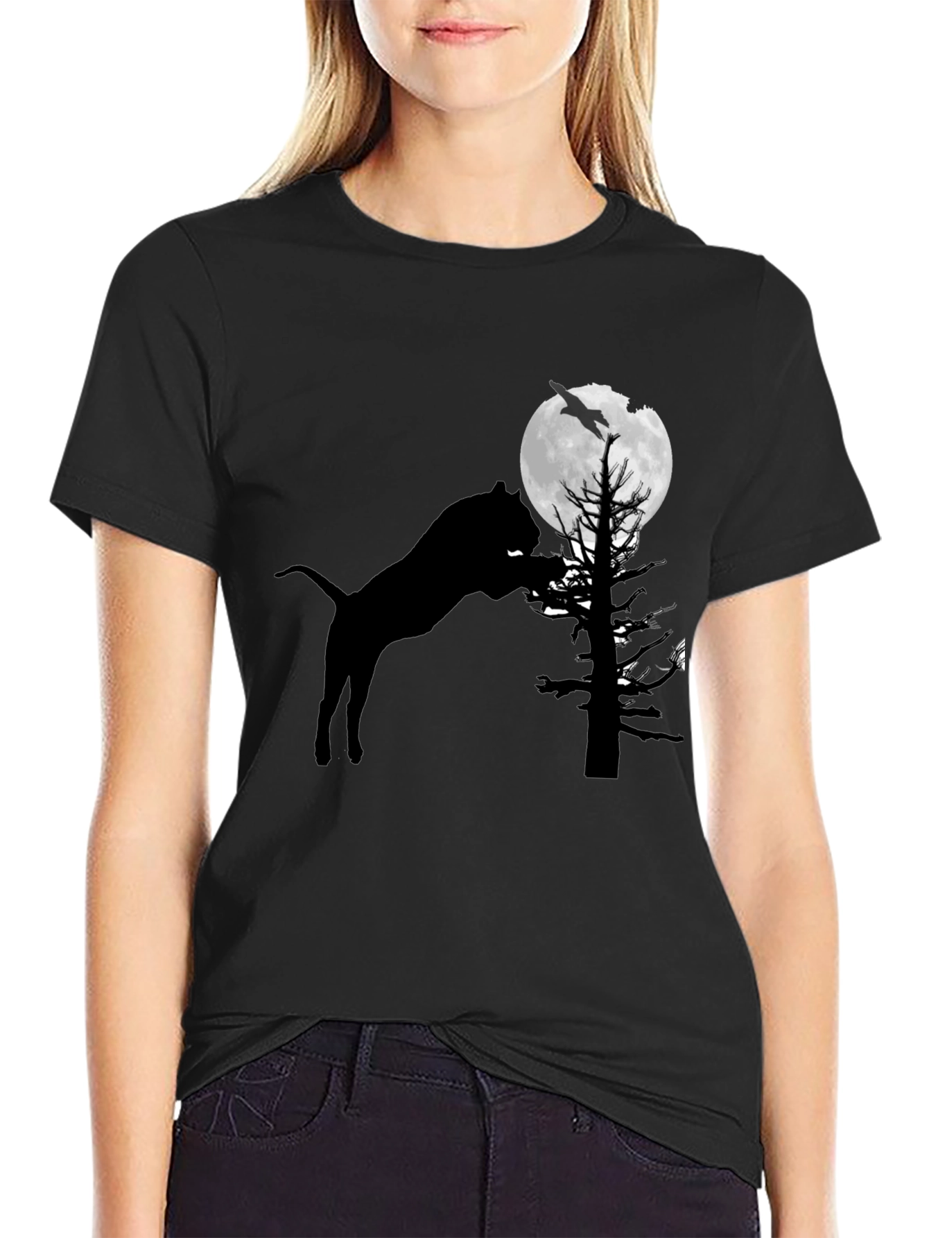 Silhouette Cat Moon T-Shirt - Unique Graphic Tee