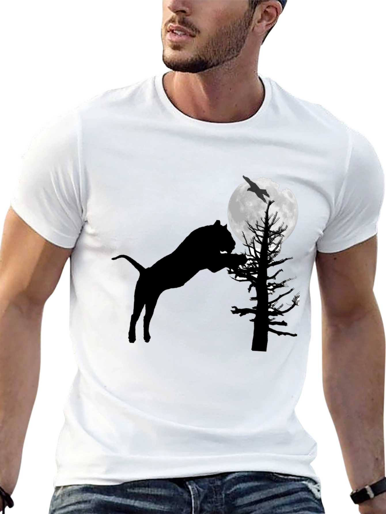 Silhouette Cat Moon T-Shirt - Unique Graphic Tee