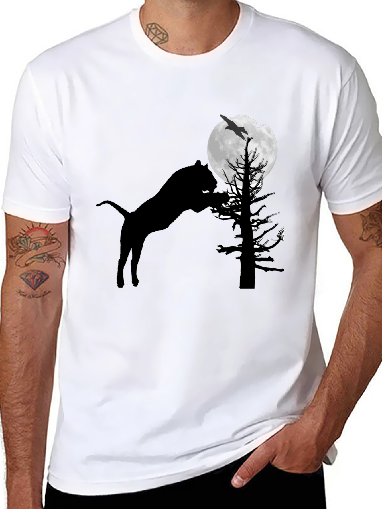 Silhouette Cat Moon T-Shirt - Unique Graphic Tee