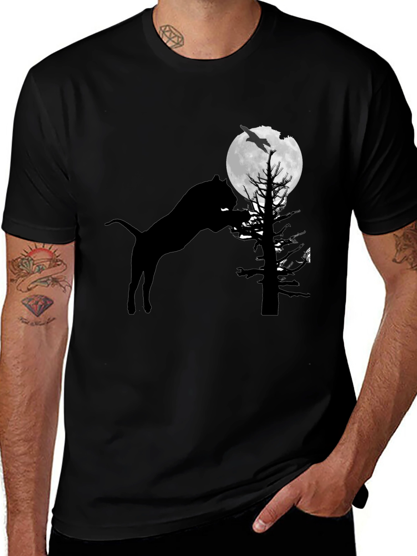 Silhouette Cat Moon T-Shirt - Unique Graphic Tee