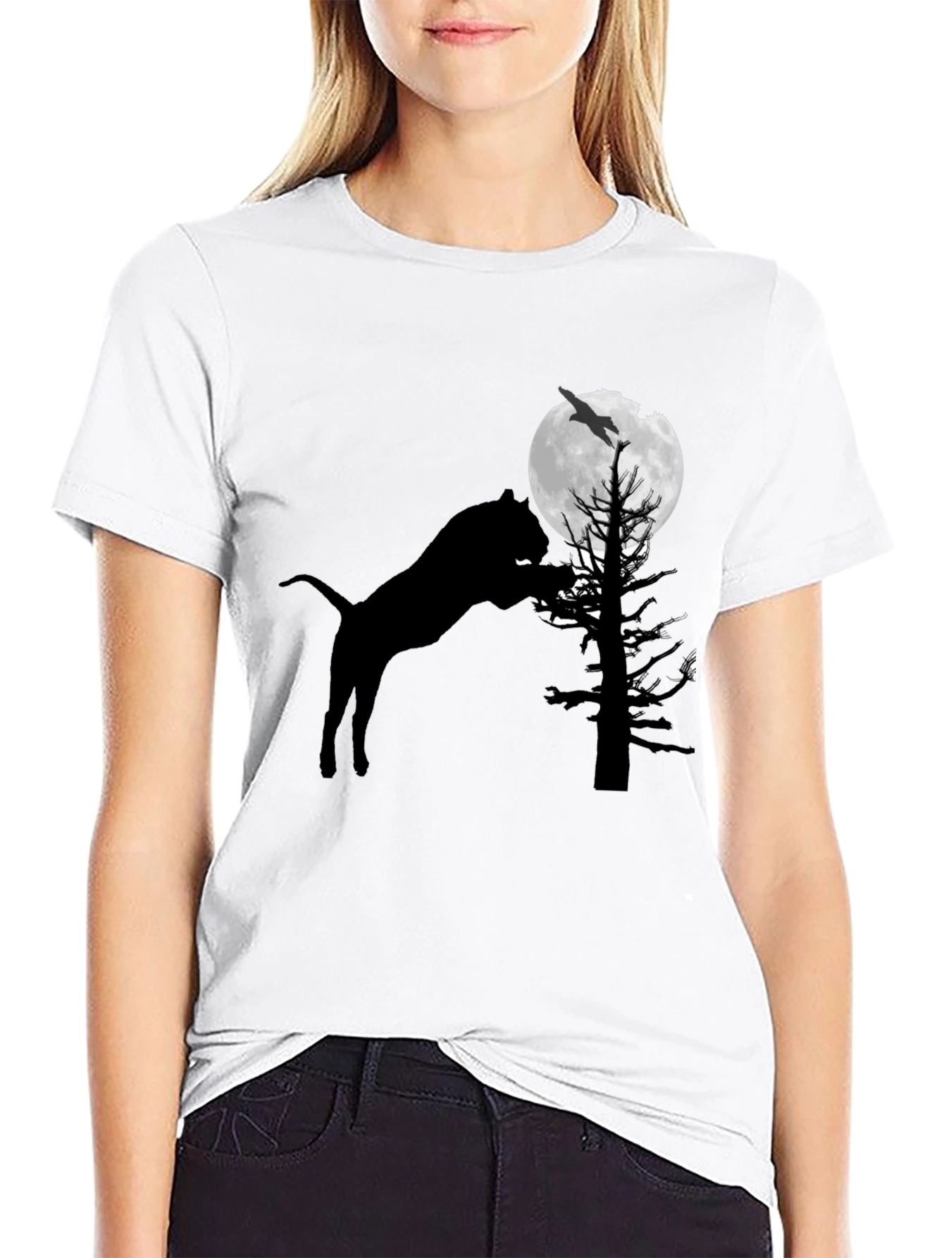 Silhouette Cat Moon T-Shirt - Unique Graphic Tee