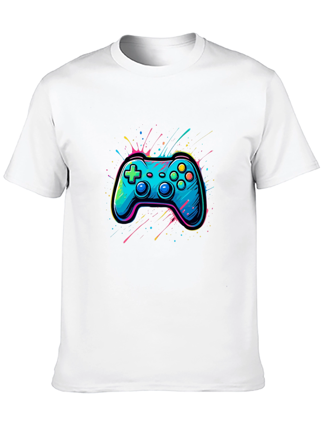 Gamer Tee: Neon Controller Graphic Black T-Shirt
