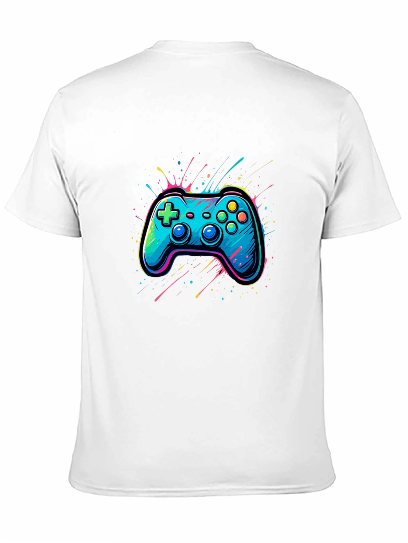 Gamer Tee: Neon Controller Graphic Black T-Shirt