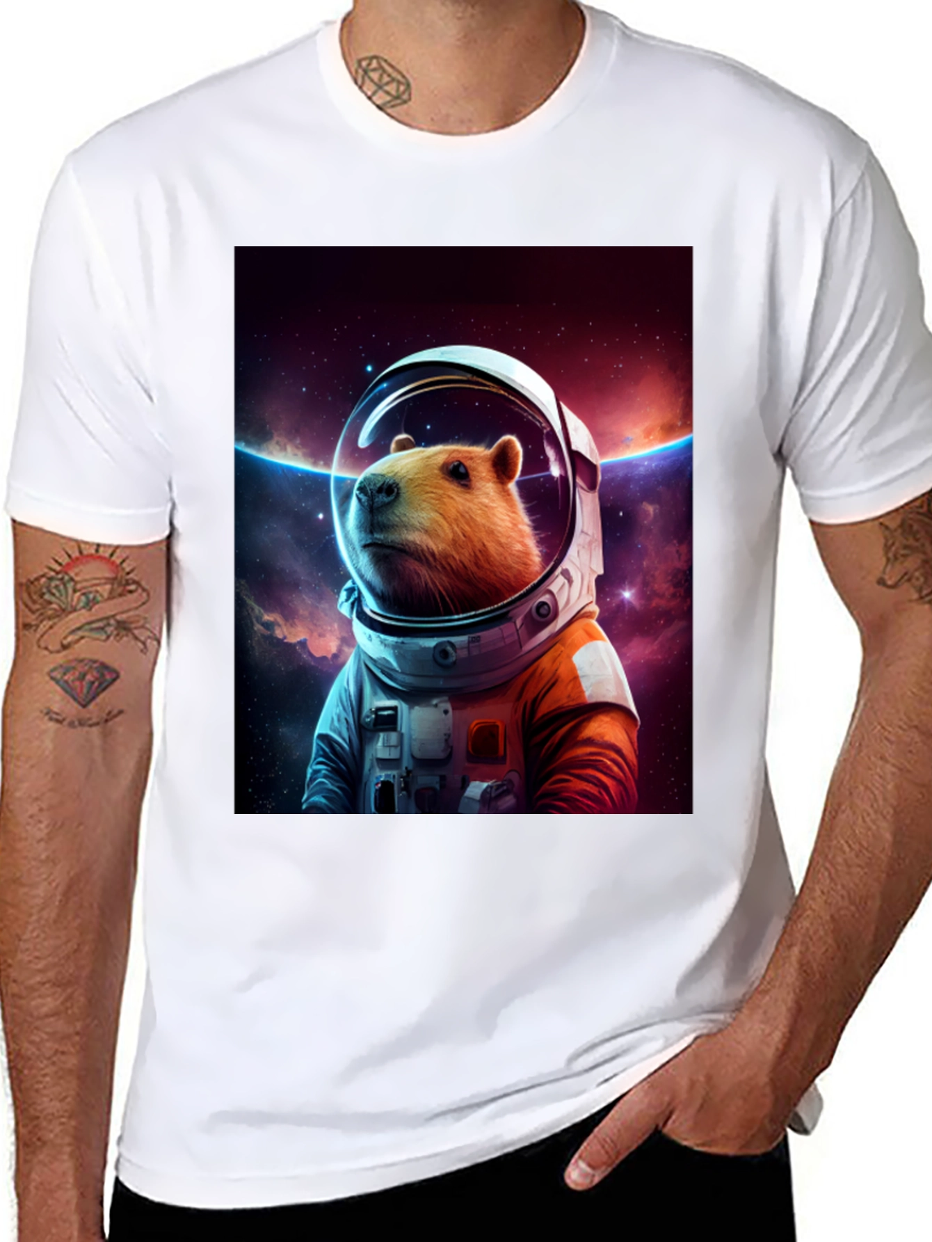 Capybara Astronaut Graphic Tee - Space Explorer Shirt