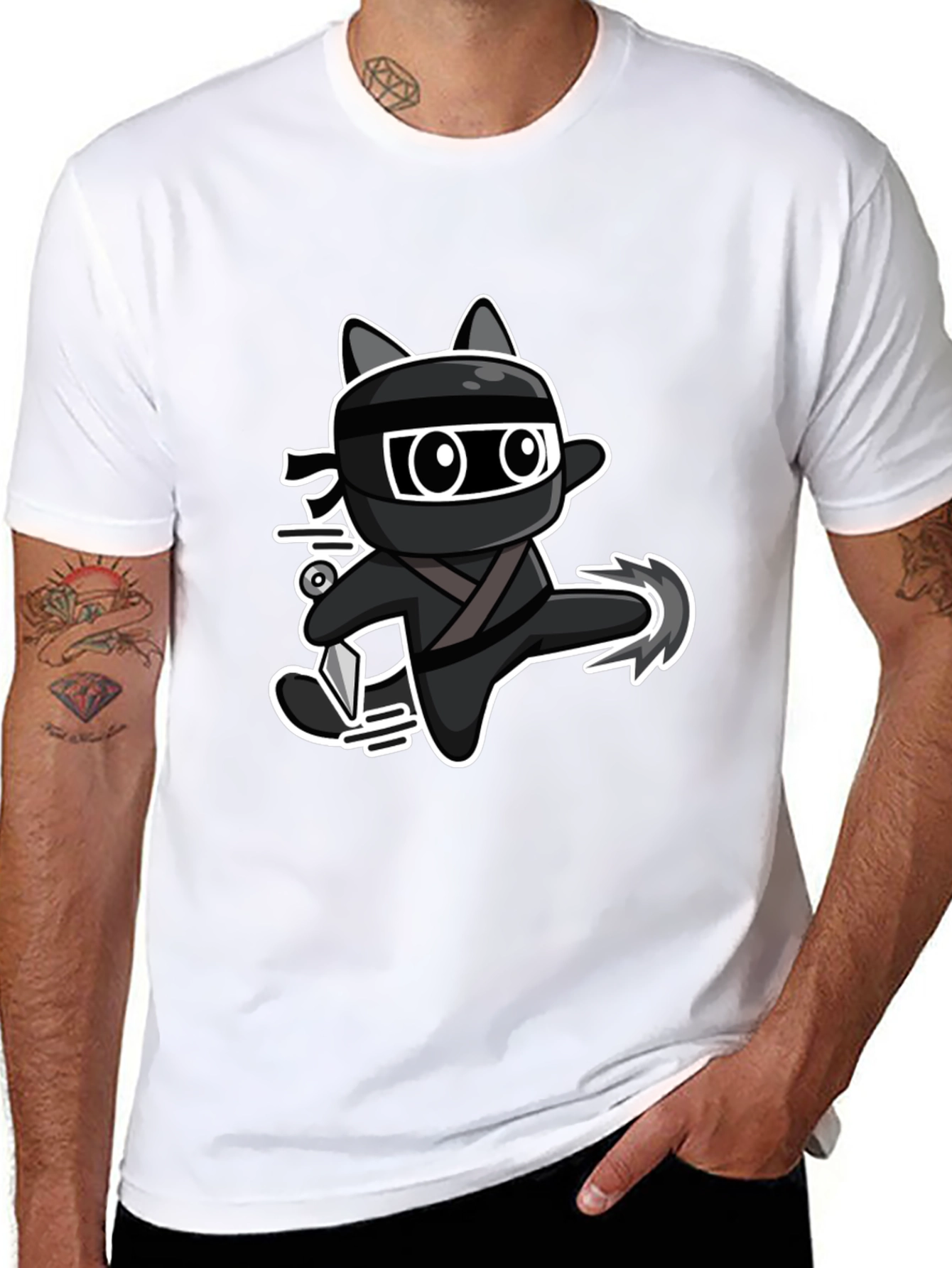 Ninja Cat Graphic Tee - Black