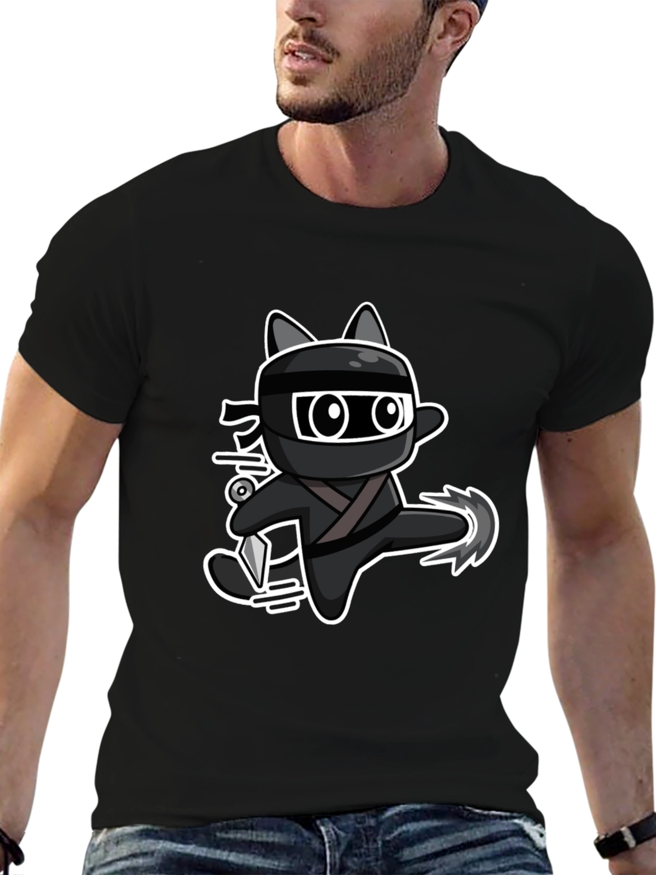 Ninja Cat Graphic Tee - Black