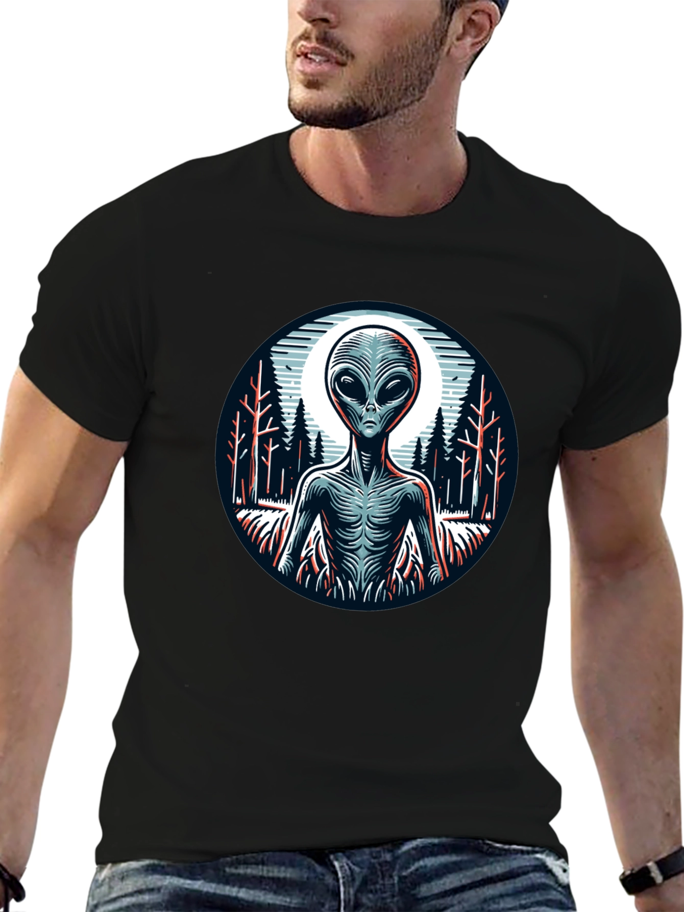 Alien Graphic Print Black T-Shirt