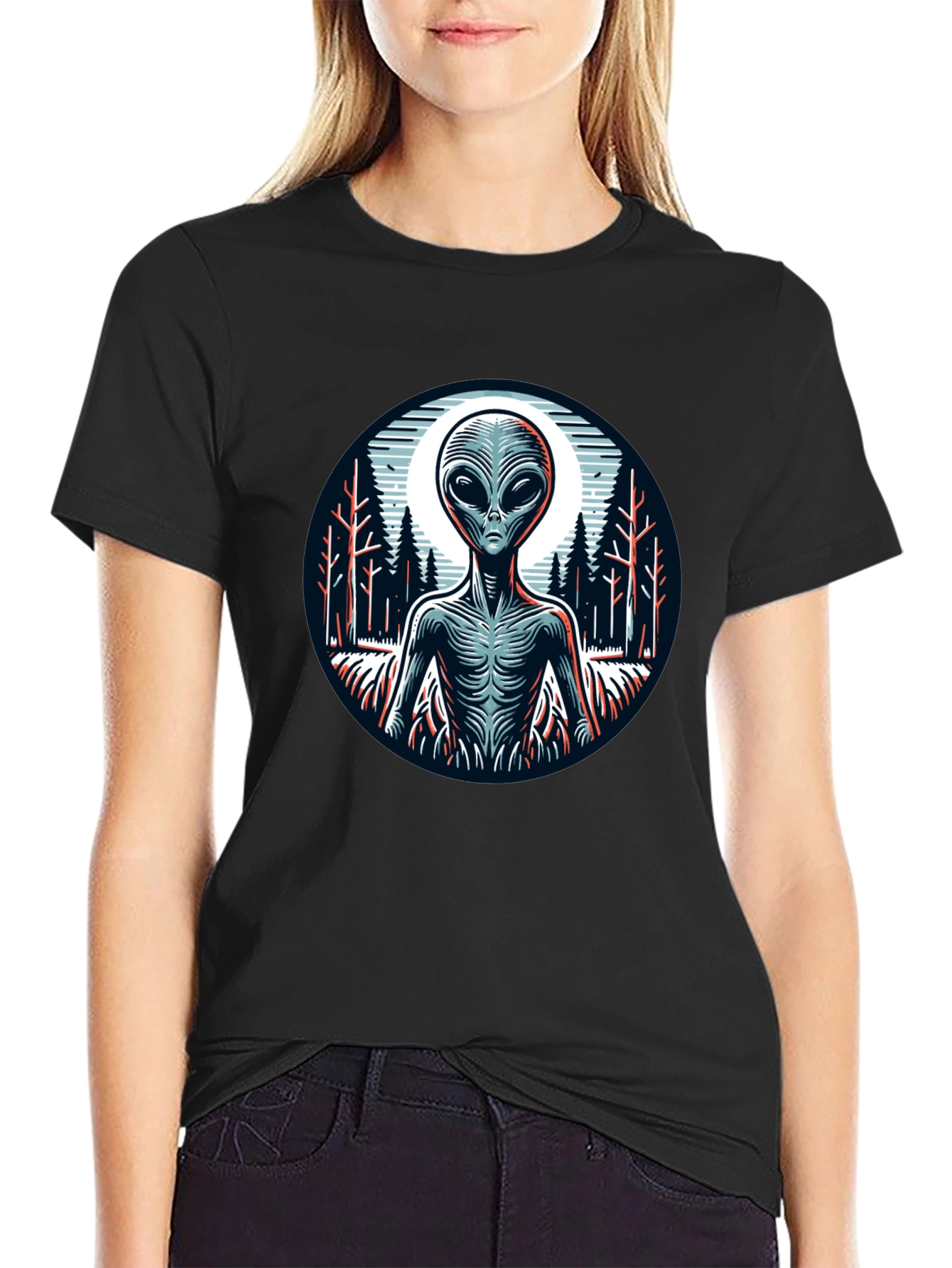Alien Graphic Print Black T-Shirt