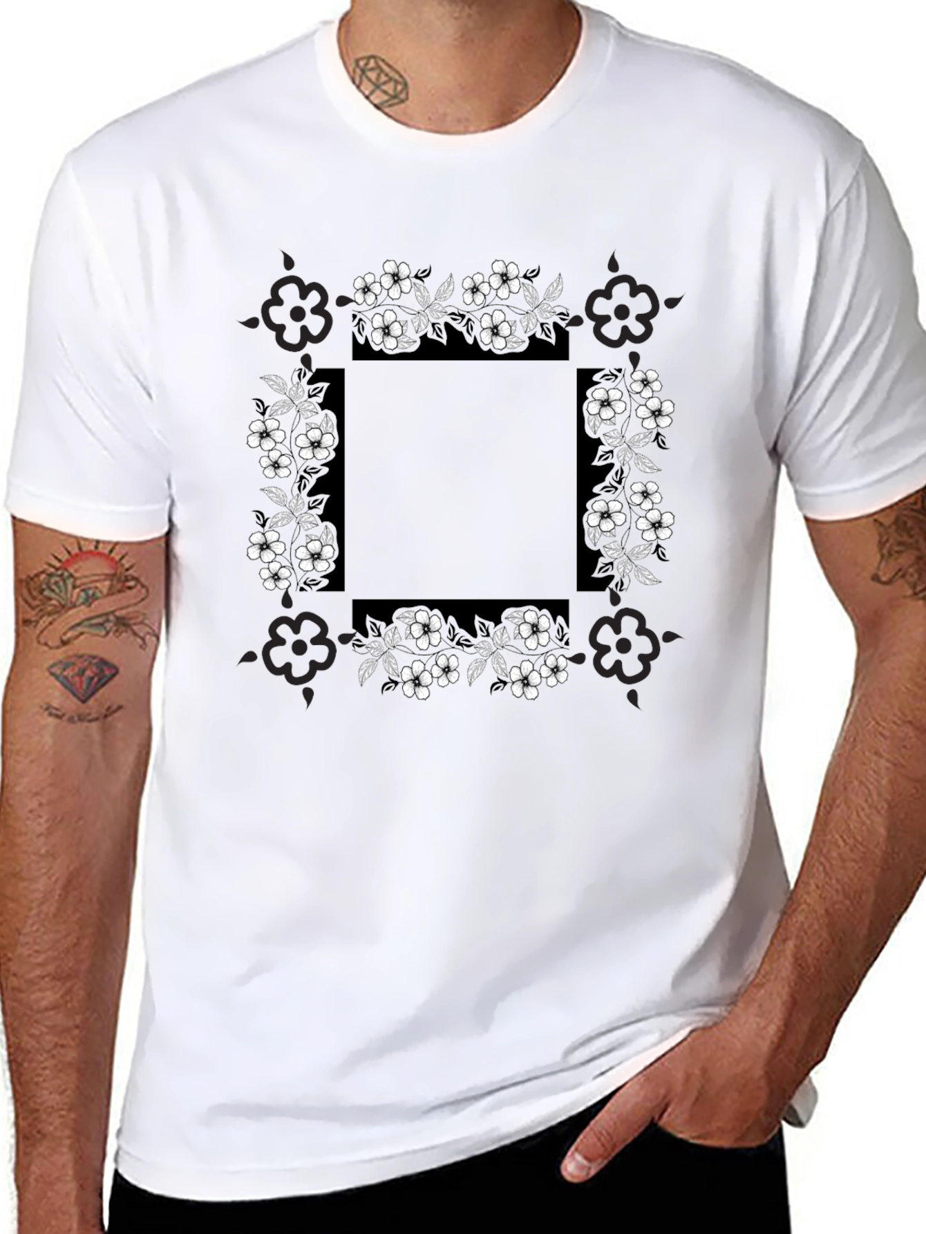 Floral Border Graphic Print T-Shirt