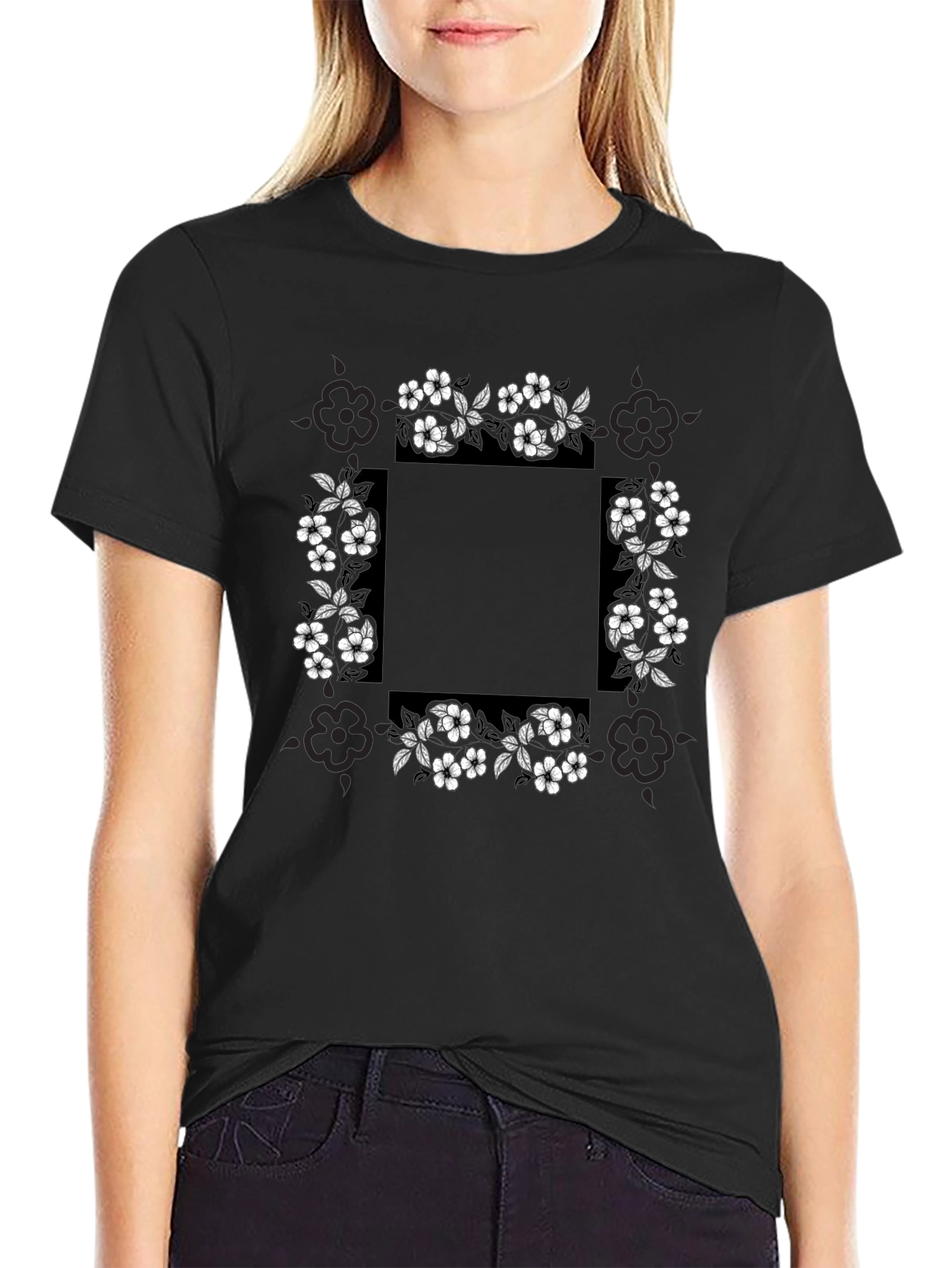 Floral Border Graphic Print T-Shirt
