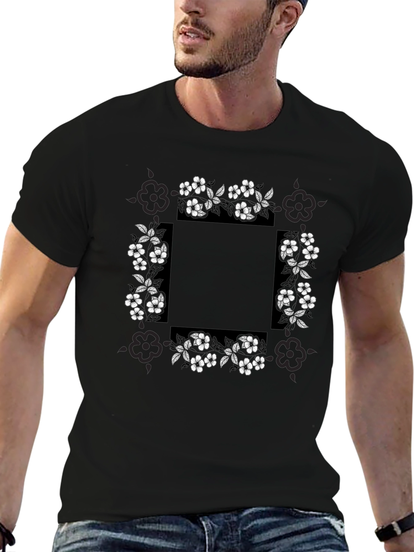 Floral Border Graphic Print T-Shirt
