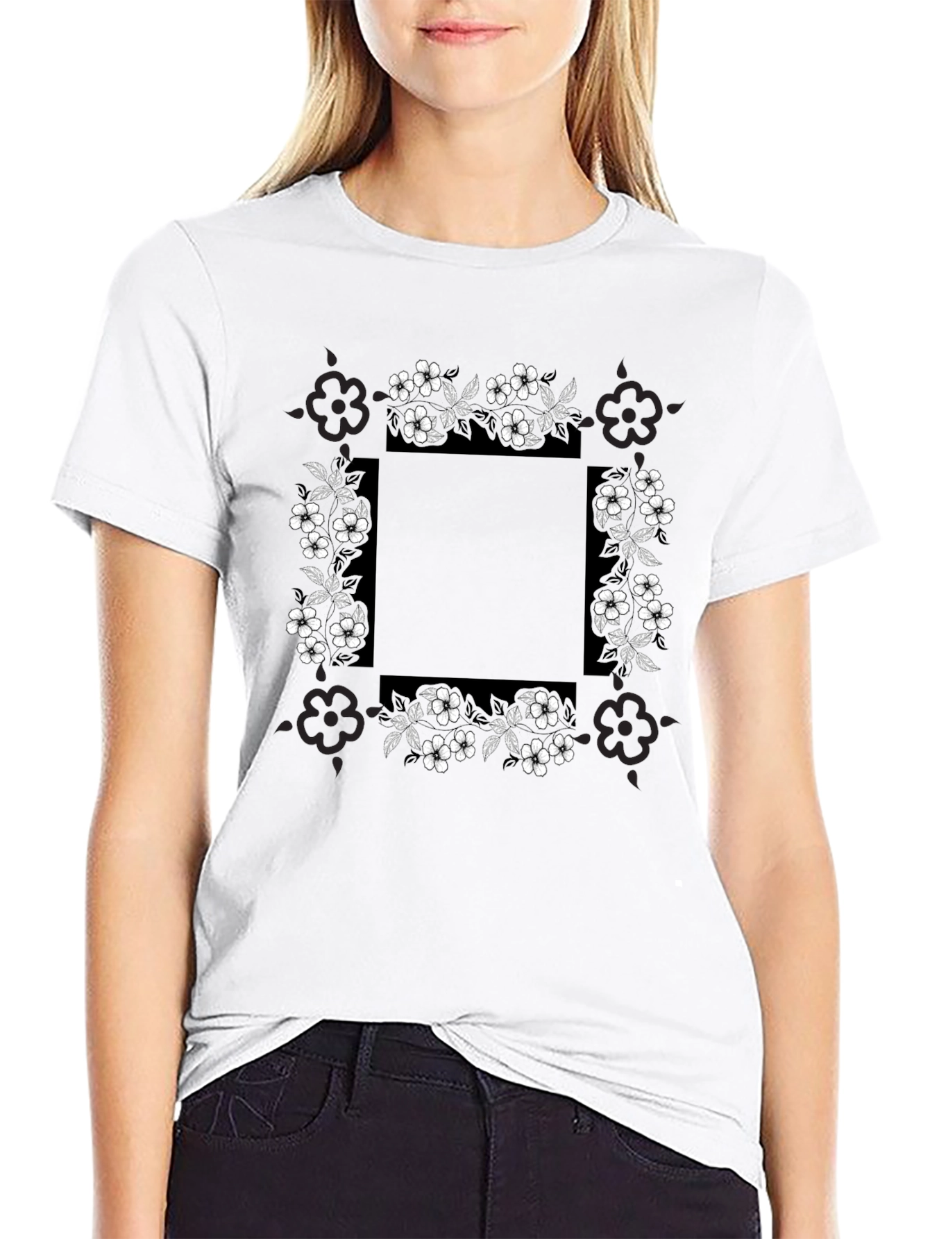 Floral Border Graphic Print T-Shirt