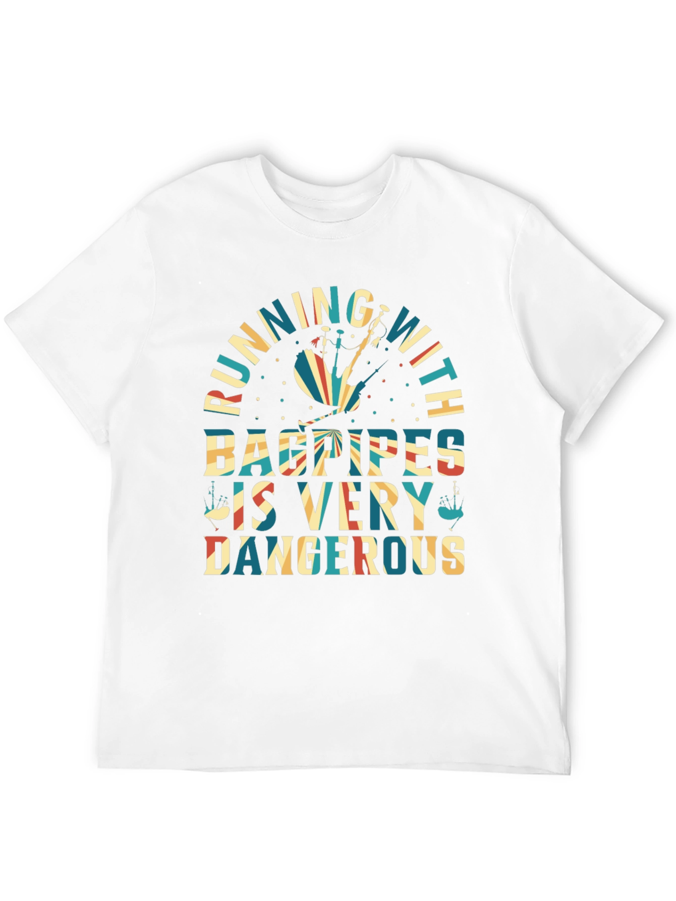 Bagpipes T-Shirt - Running With Bagpipes Design