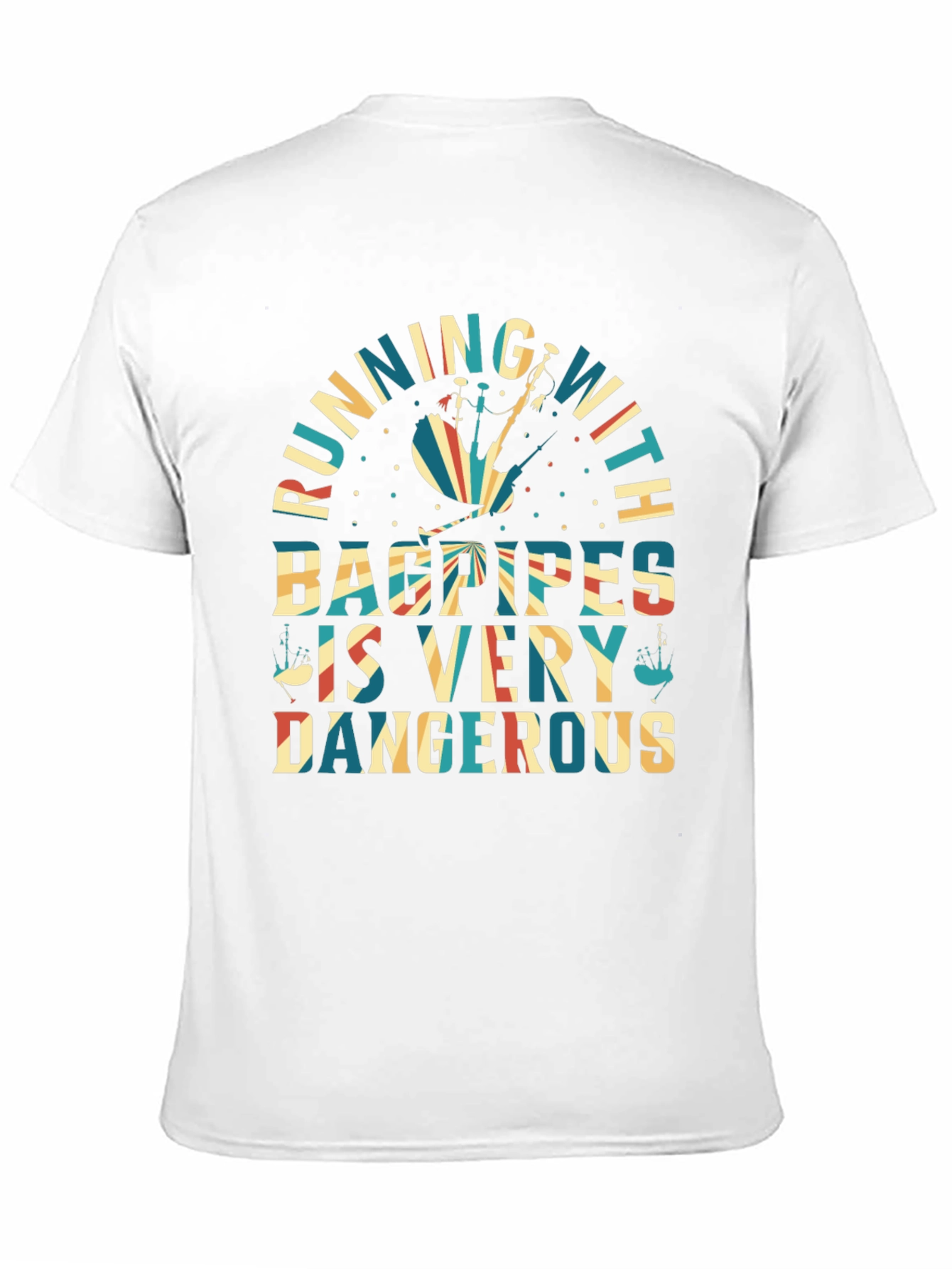Bagpipes T-Shirt - Running With Bagpipes Design