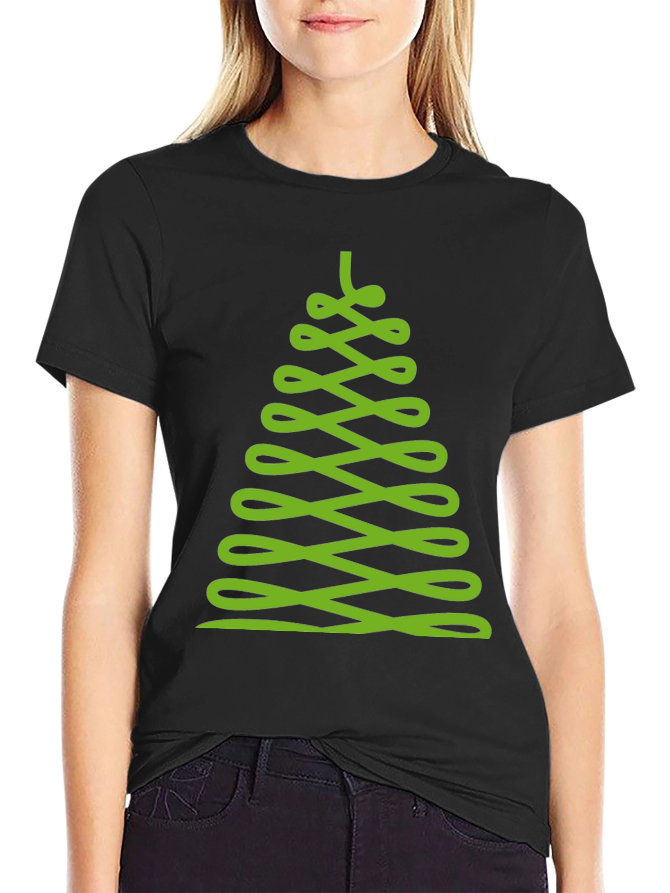 Abstract Christmas Tree Graphic Tee - Black