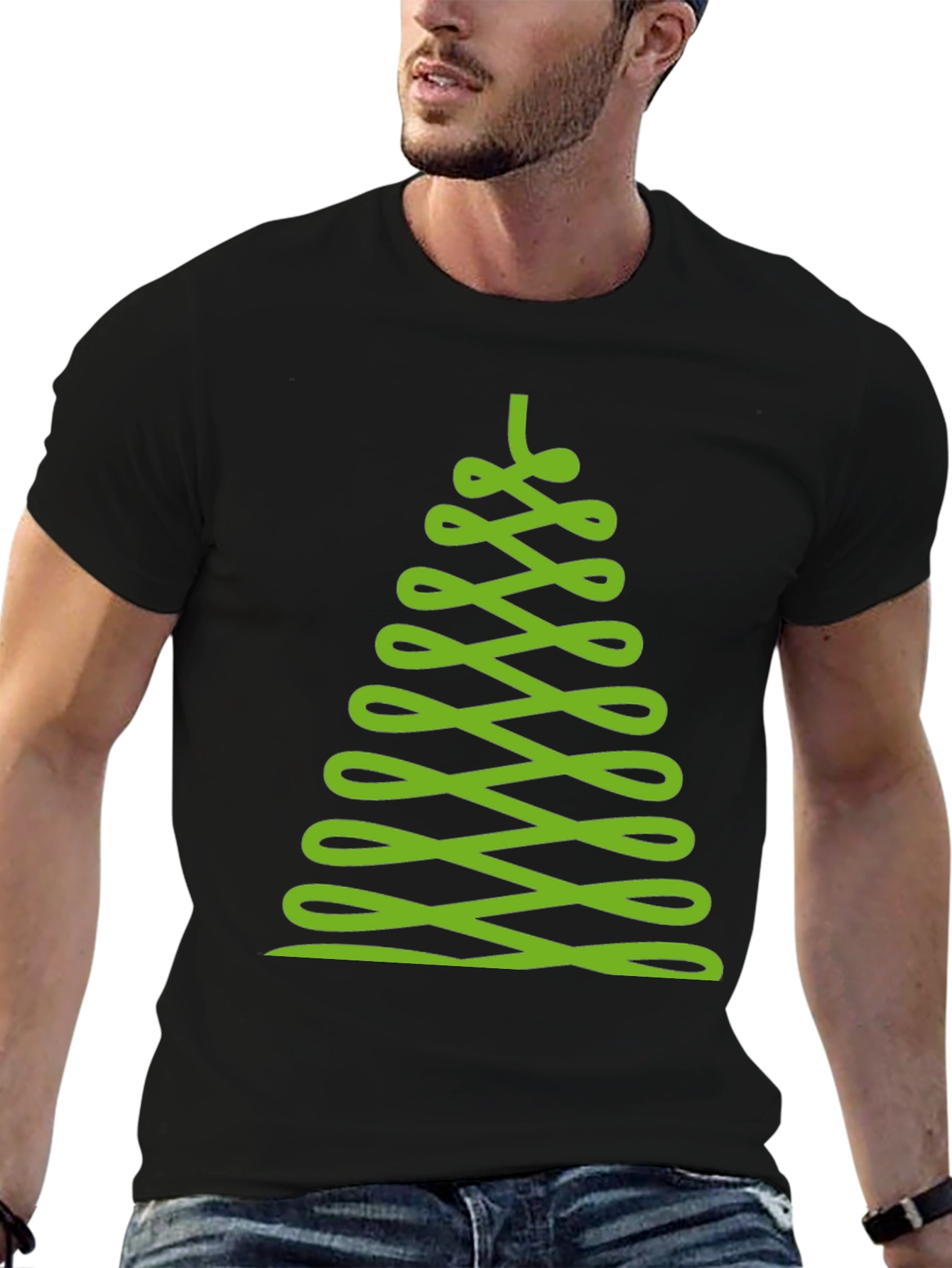 Abstract Christmas Tree Graphic Tee - Black