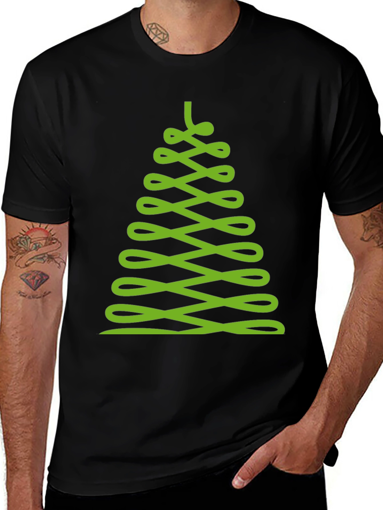 Abstract Christmas Tree Graphic Tee - Black