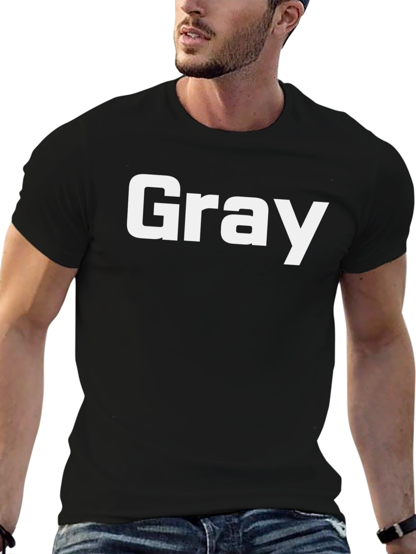 Gray Text Black T-Shirt