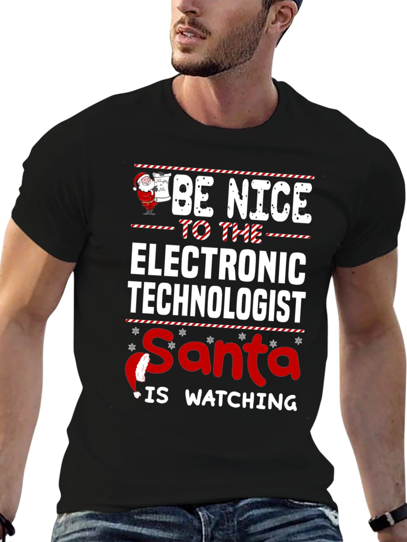 Electronic Technologist Santa Watching Christmas T-Shirt