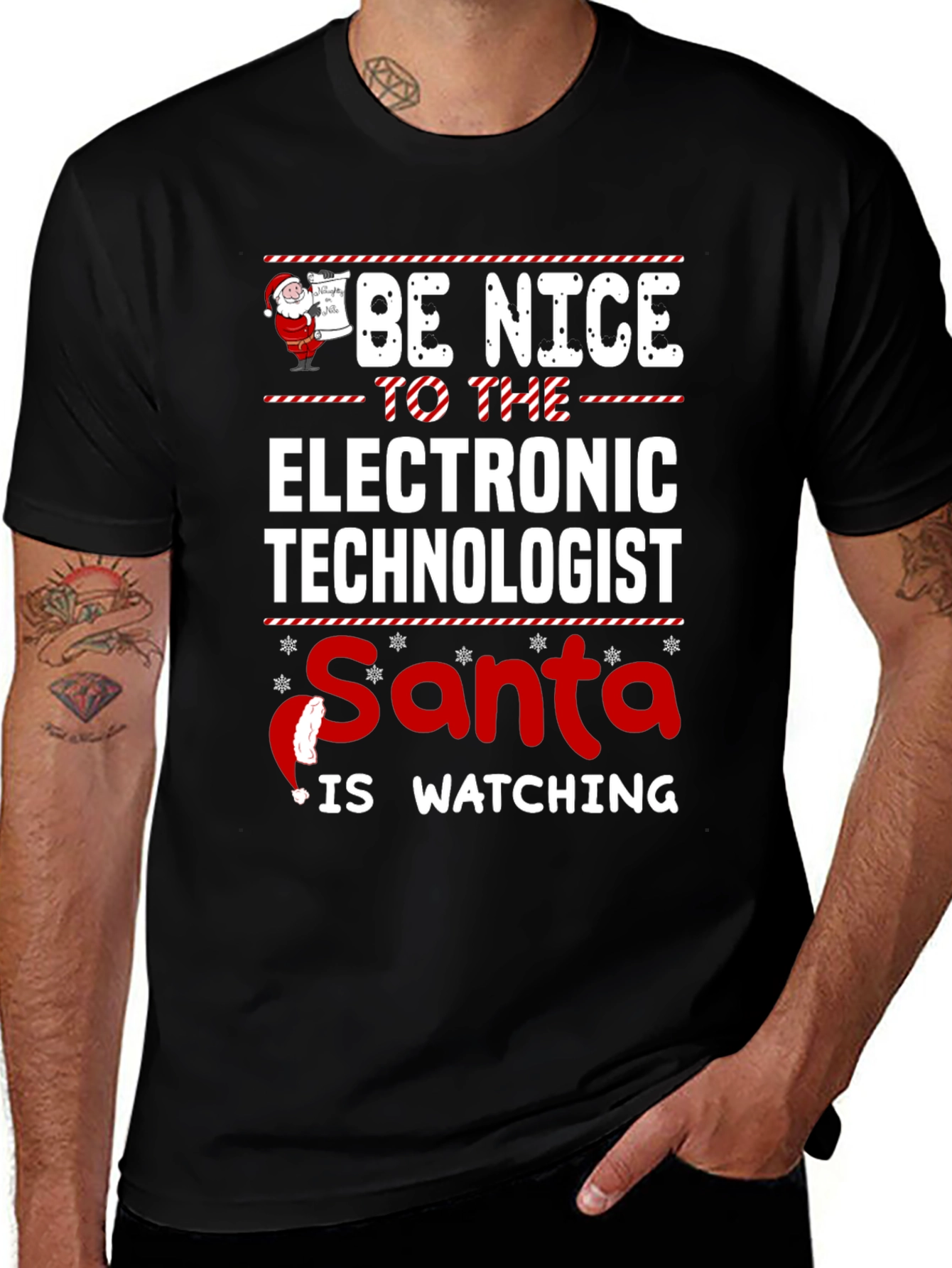 Electronic Technologist Santa Watching Christmas T-Shirt