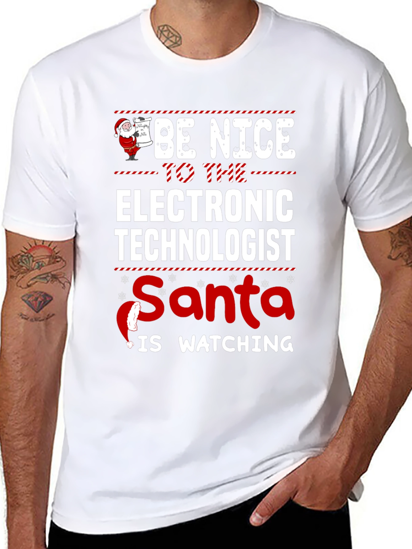 Electronic Technologist Santa Watching Christmas T-Shirt