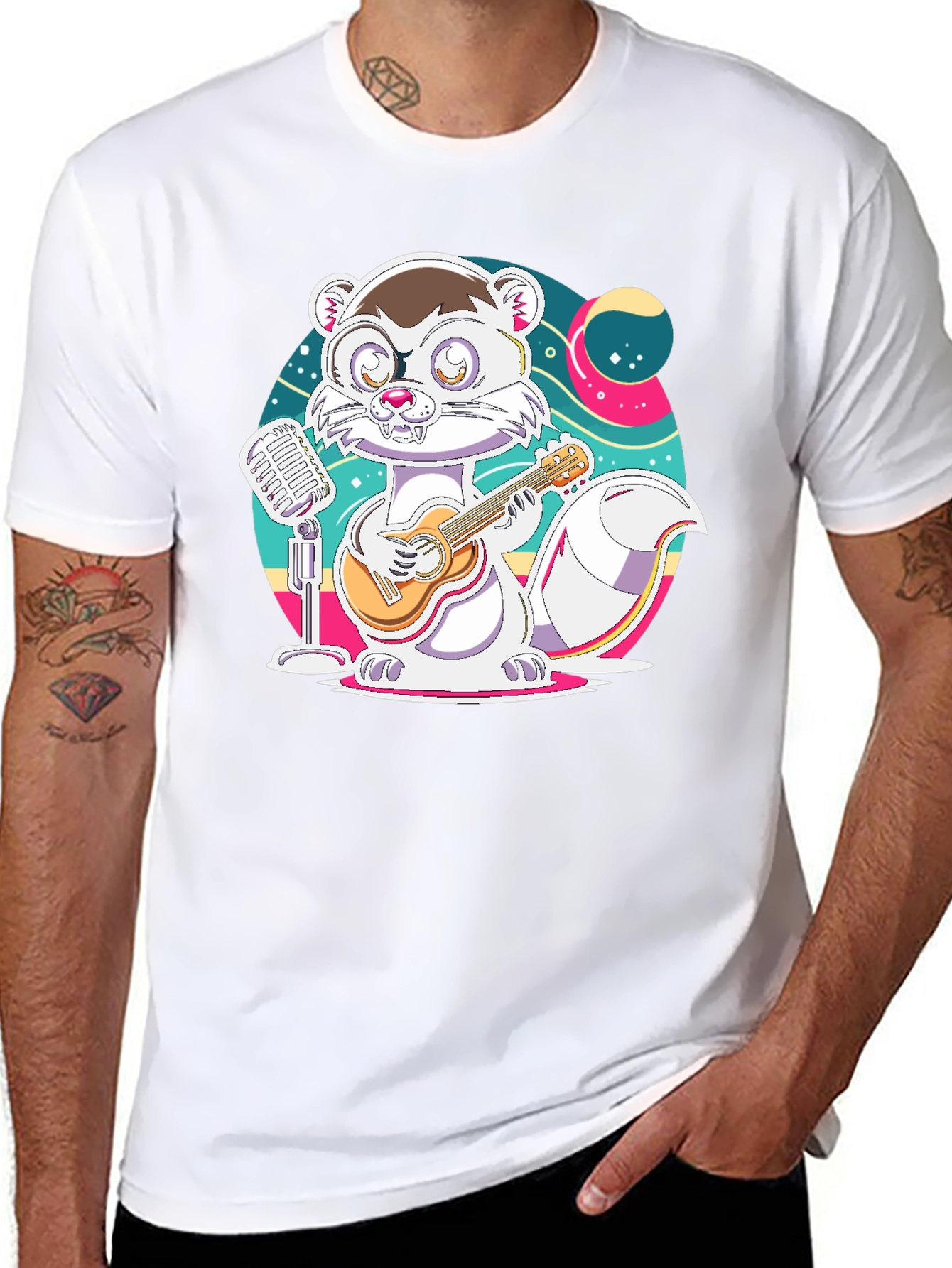 Cartoon Weasel Musician Graphic Tee