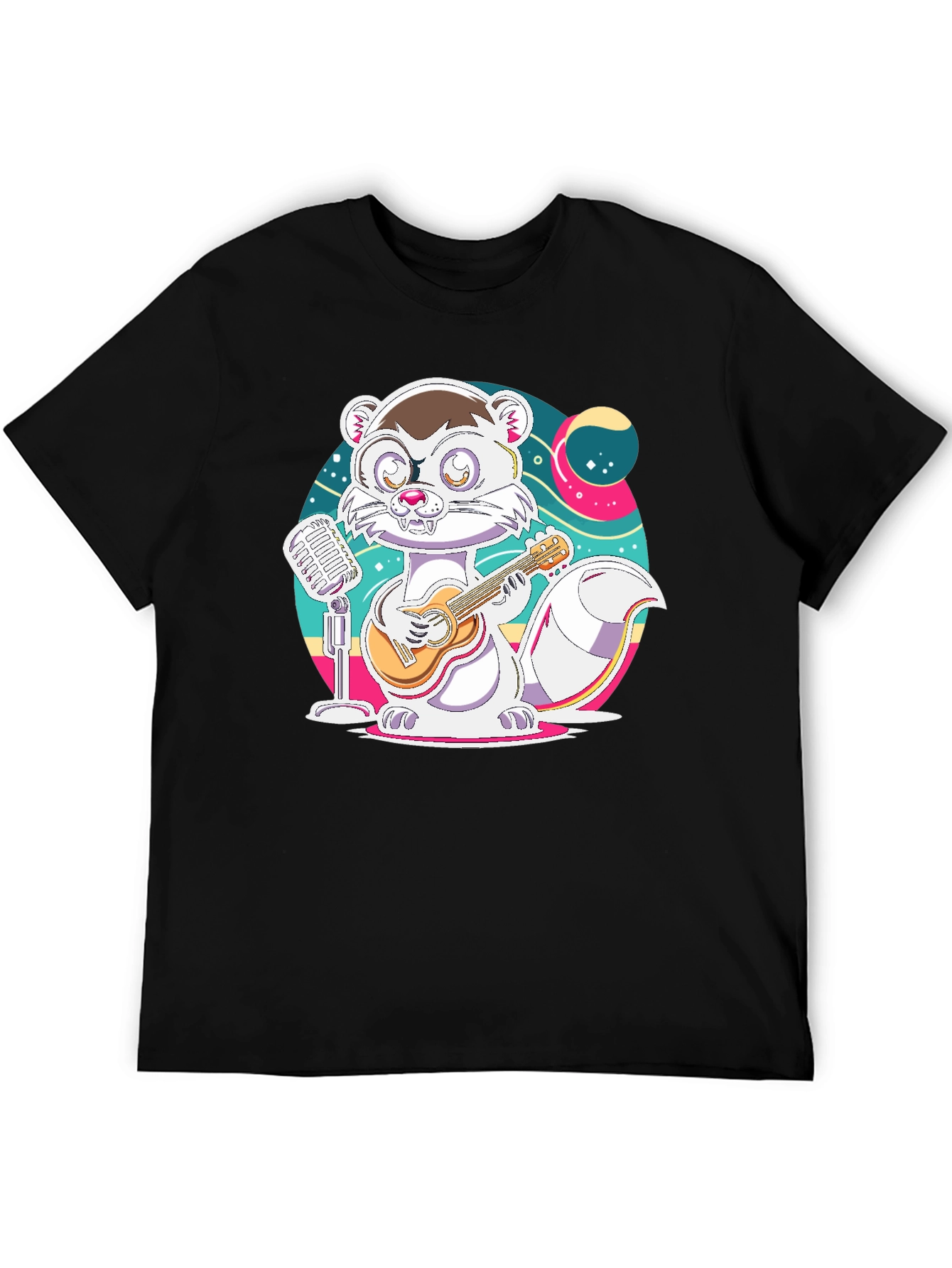 Cartoon Weasel Musician Graphic Tee