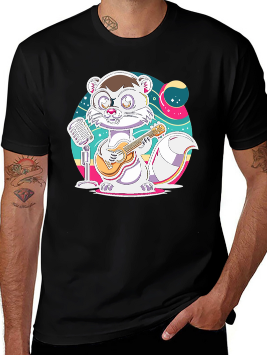Cartoon Weasel Musician Graphic Tee