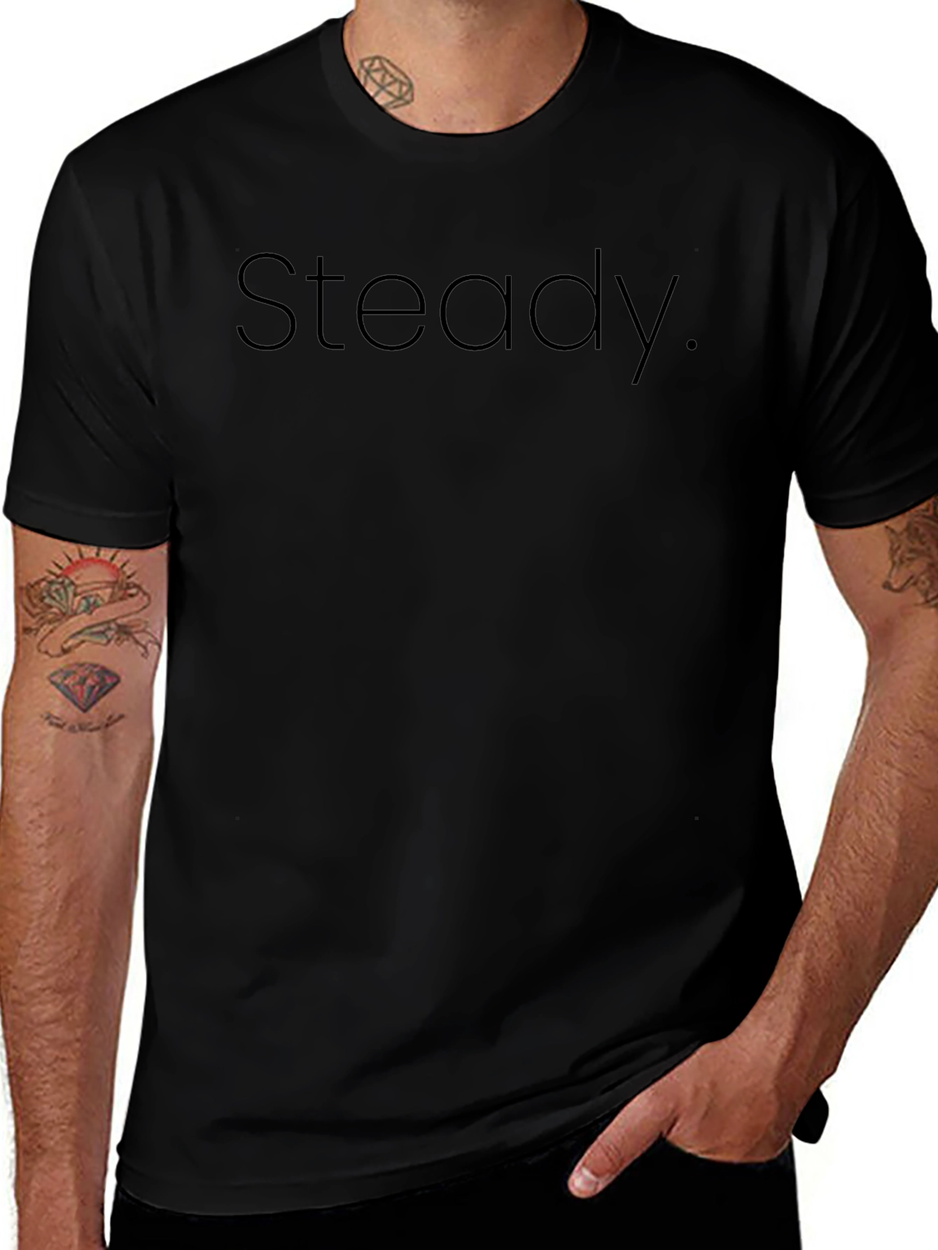 Steady Black Graphic Tee - Soft Cotton Blend