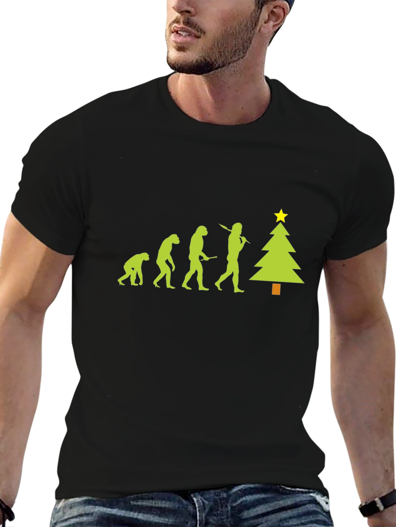 Evolution to Christmas Tree Black T-Shirt