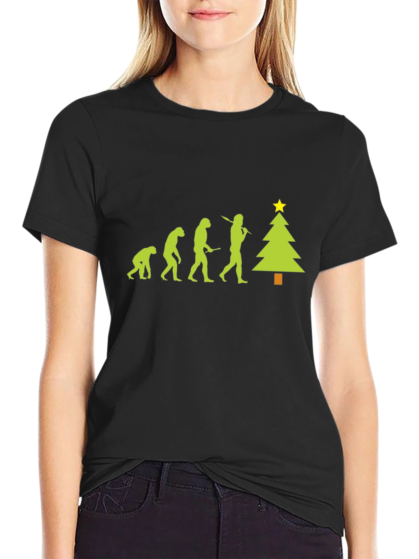 Evolution to Christmas Tree Black T-Shirt