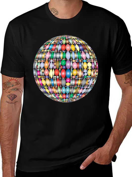 Colorful Oval Pattern Globe Mens Black T-Shirt