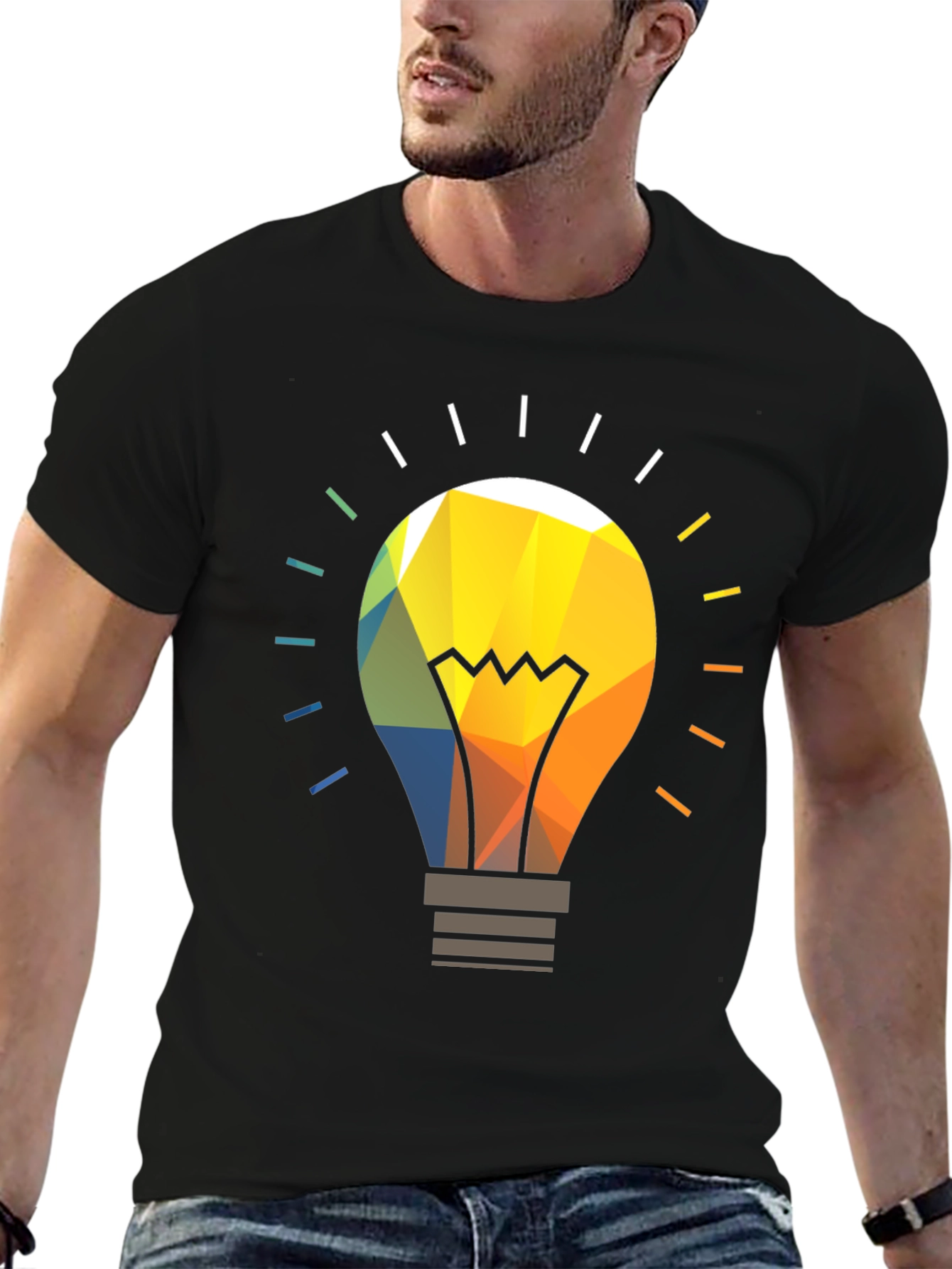 Geometric Light Bulb Graphic Tee - Modern Idea T-Shirt